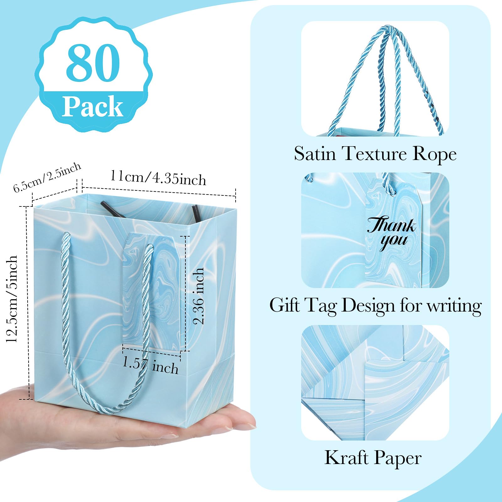 Zhanmai 80 mini bolsas de regalo de Navidad con etiquetas, bolsas de papel de 4.3 x 2.5 x 5 pulgadas con asas, bolsas de regalo de tamaño pequeño a granel para fiestas de Navidad, bolsas de recuerdos