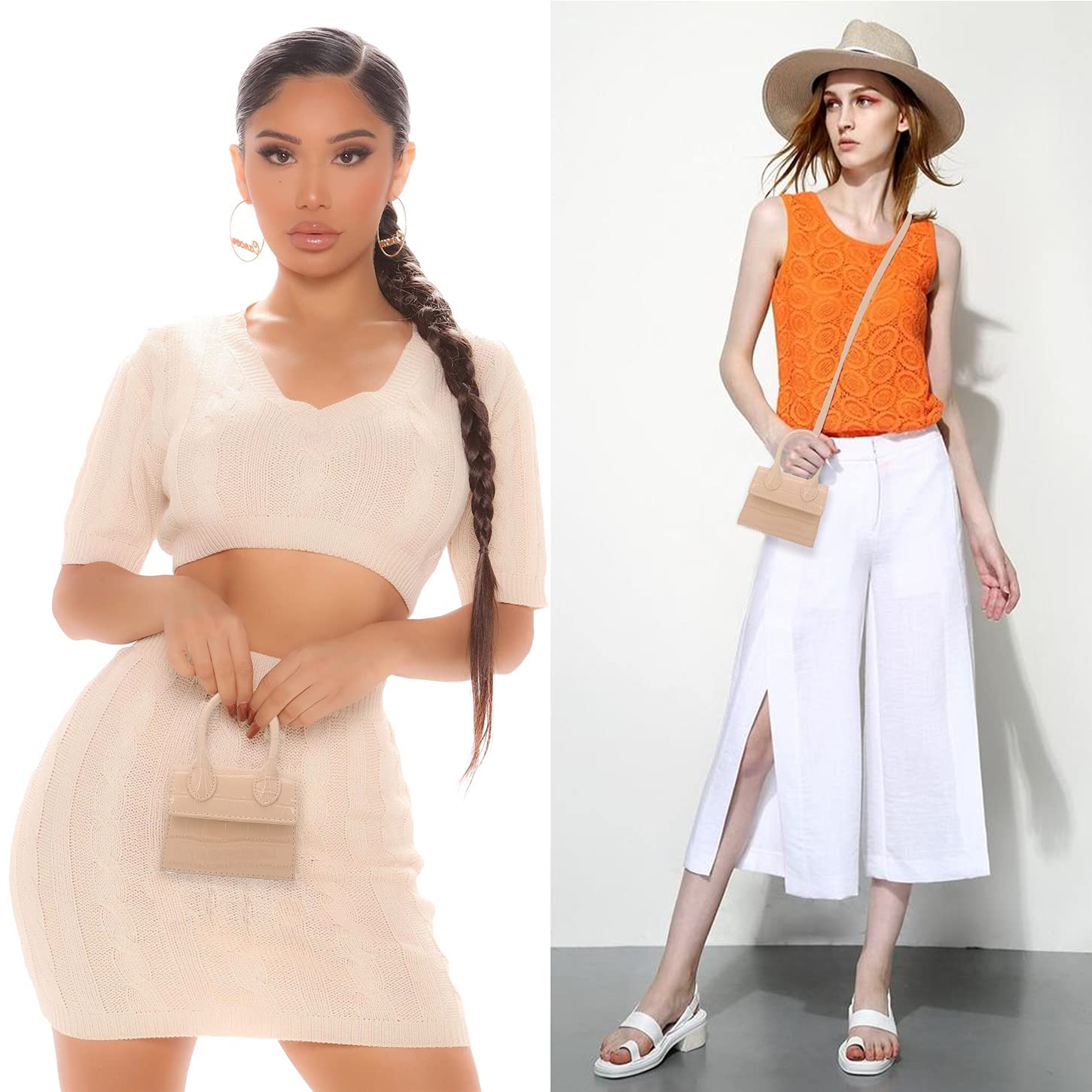 Mini bolso cruzado para mujeres y niñas, de cuero sintético, con solapa, estilo bolso de mano con asa superior, Croco Desnudo 7