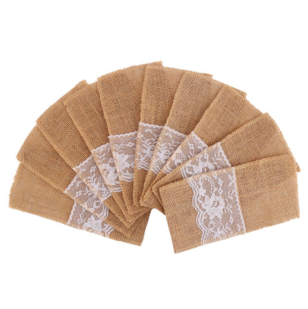 DECORA4 X8 Inch Burlap Silverware Holders for Rustic Wedding and Tableware Decorations 50pcs
