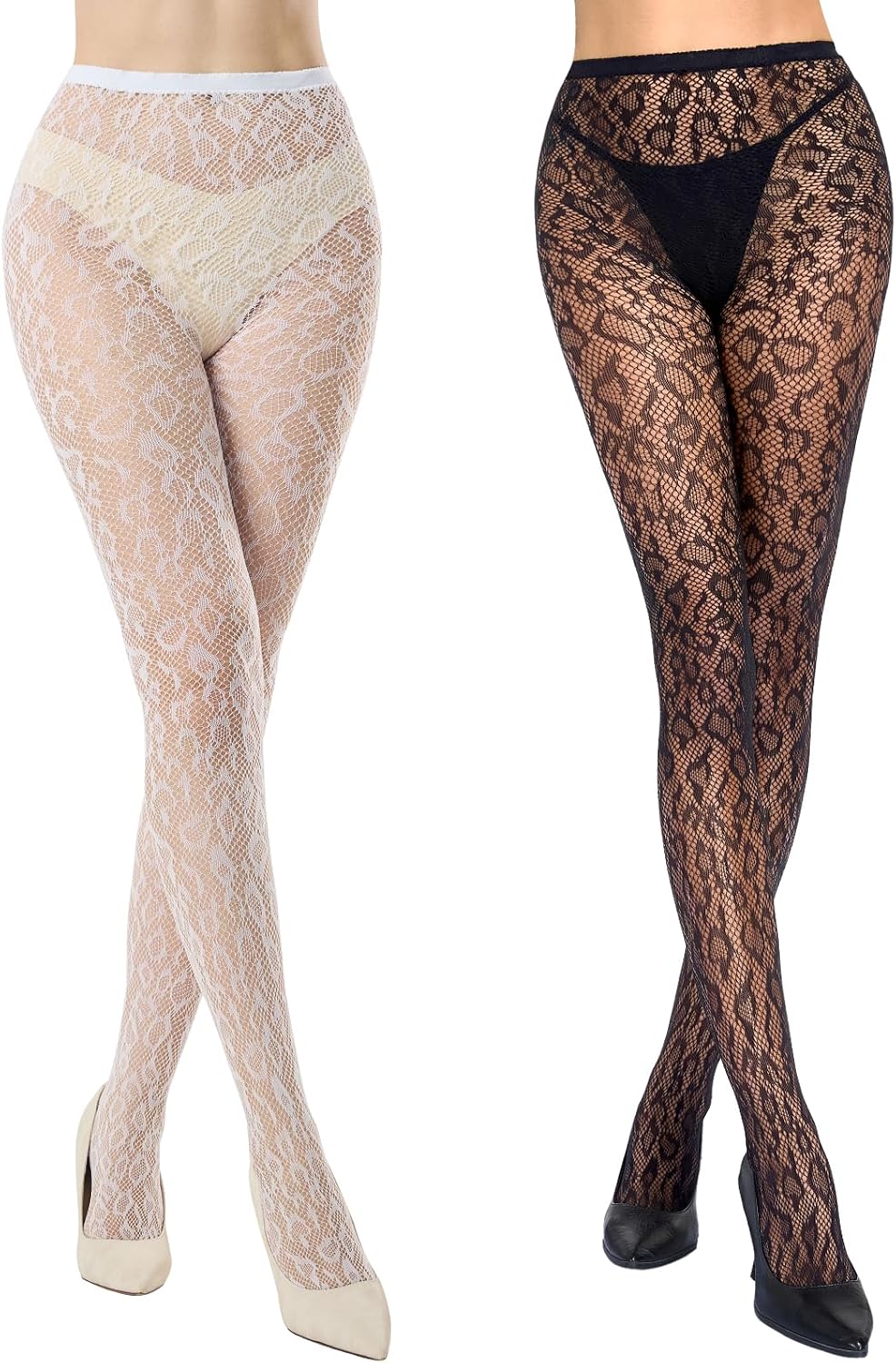 Yilanmy Women's Patterned Tights Fishnet Stockings Black Fishnets Sexy Goth Pantyhose Halloween Tights 2 Pairs
