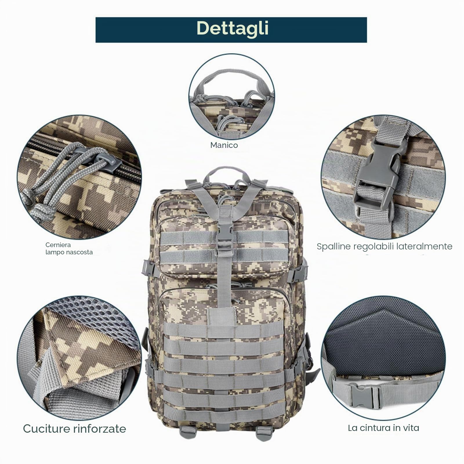 50 l, in nylon resistente, impermeabile, da pesca, da caccia, per attività all'aria aperta, per sport tattici, campeggio, escursionismo