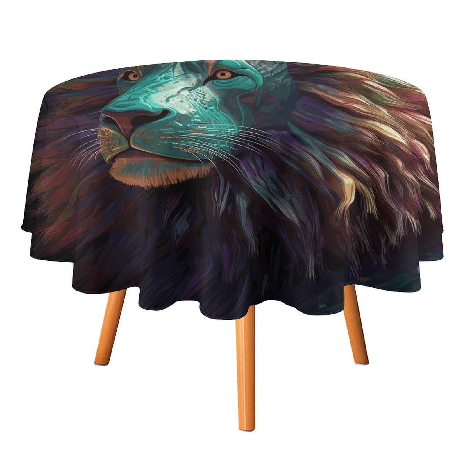 Nappe ronde lion abstrait imperméable, nappe lavable et antitache de 127 cm