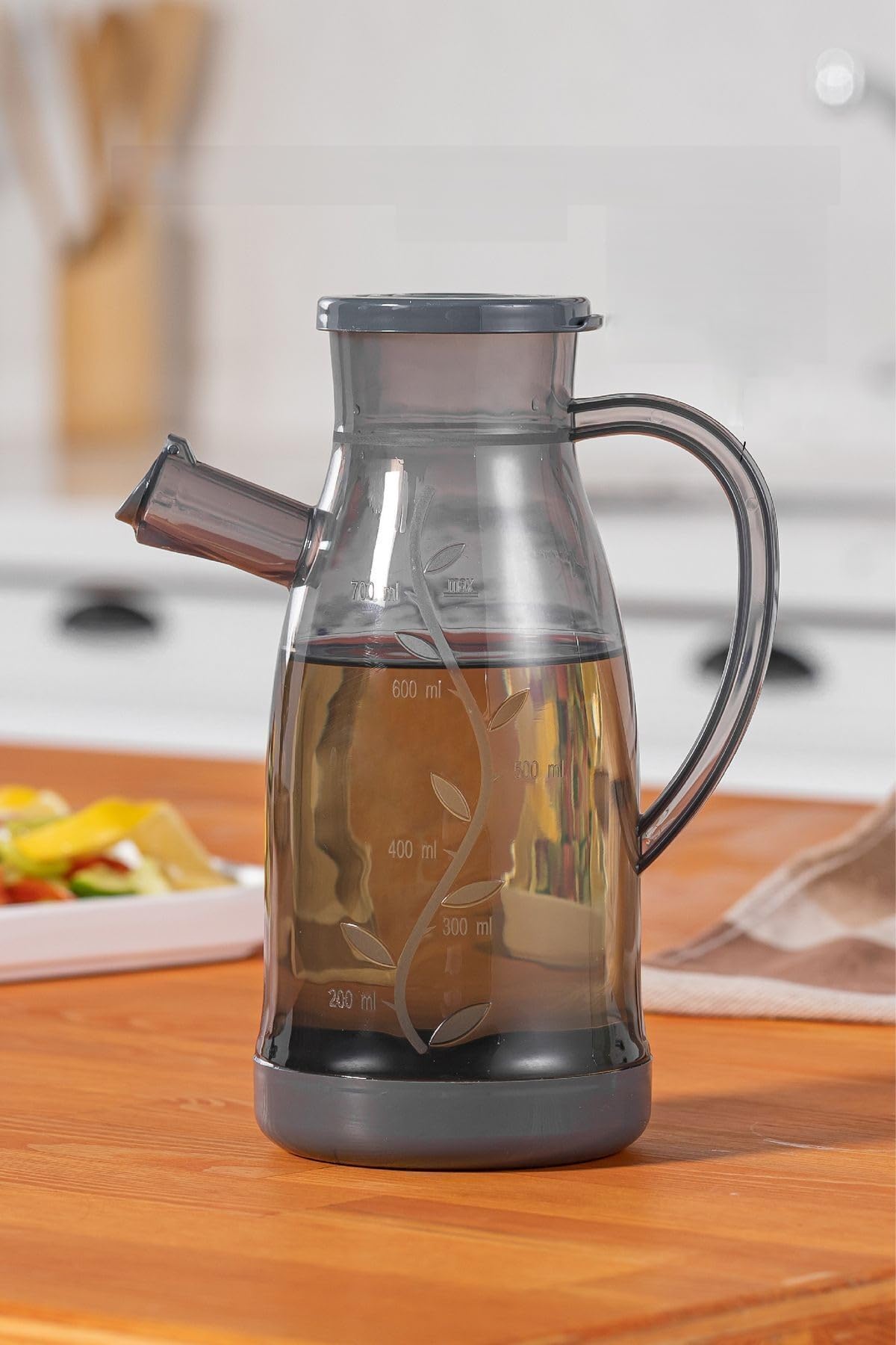 Yağlık Sirkelik Şeffaf Sosluk 700ml, BPA İçermez, Bulaşık Makinesine Uygun, Gıdayla Temas Uygun yağdanlık, Kapaklı Ağız, 22.5cm Yükseklik (1, ŞEFFAF)
