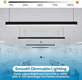 4FT Black LED Linear Light Fixture, Linkable Linear Pendant Light, Up & Down, 20/30/40/50/60W, 5CCT 3000K-6500K, 7800LM, 0-10V Dimmable, Kitchen Island & Office (4 Pack)