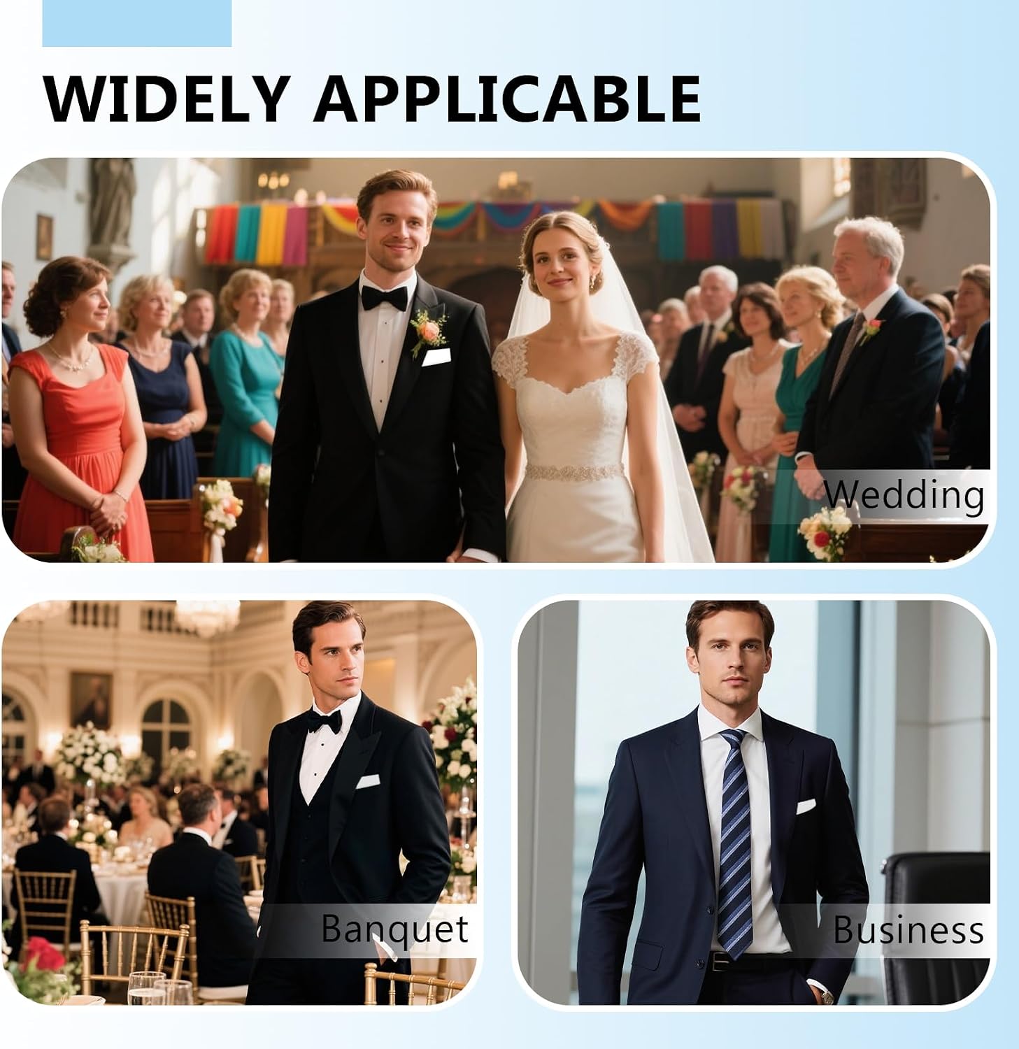 Prefolded Pocket Squares for Men, White Mens Handkerchiefs on Card Wedding Handkerchief for Party Business Church