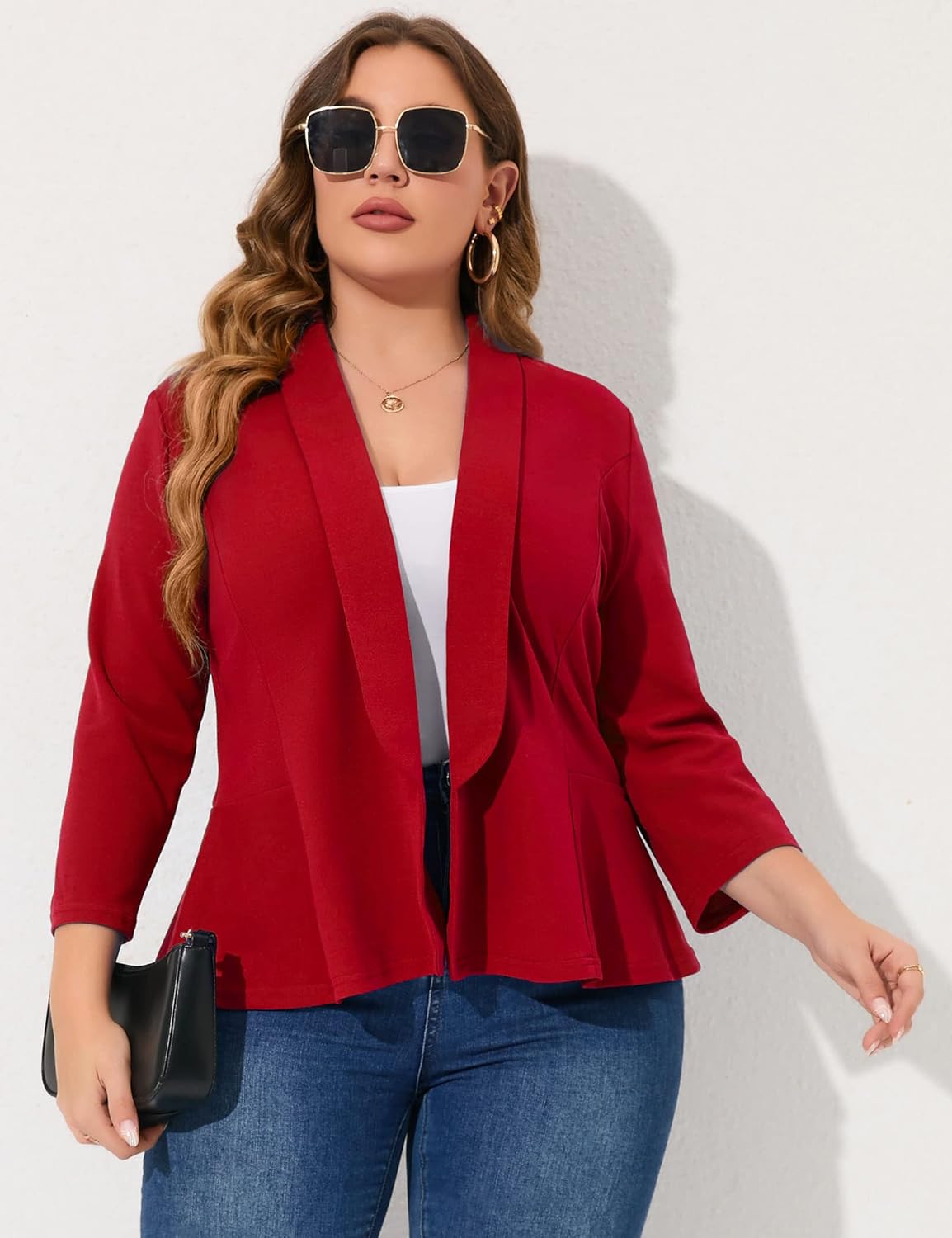 KOJOOIN Women Plus Size Casual Blazer Open Front Long Sleeve Work Office Cardigan Jackets - Image 3