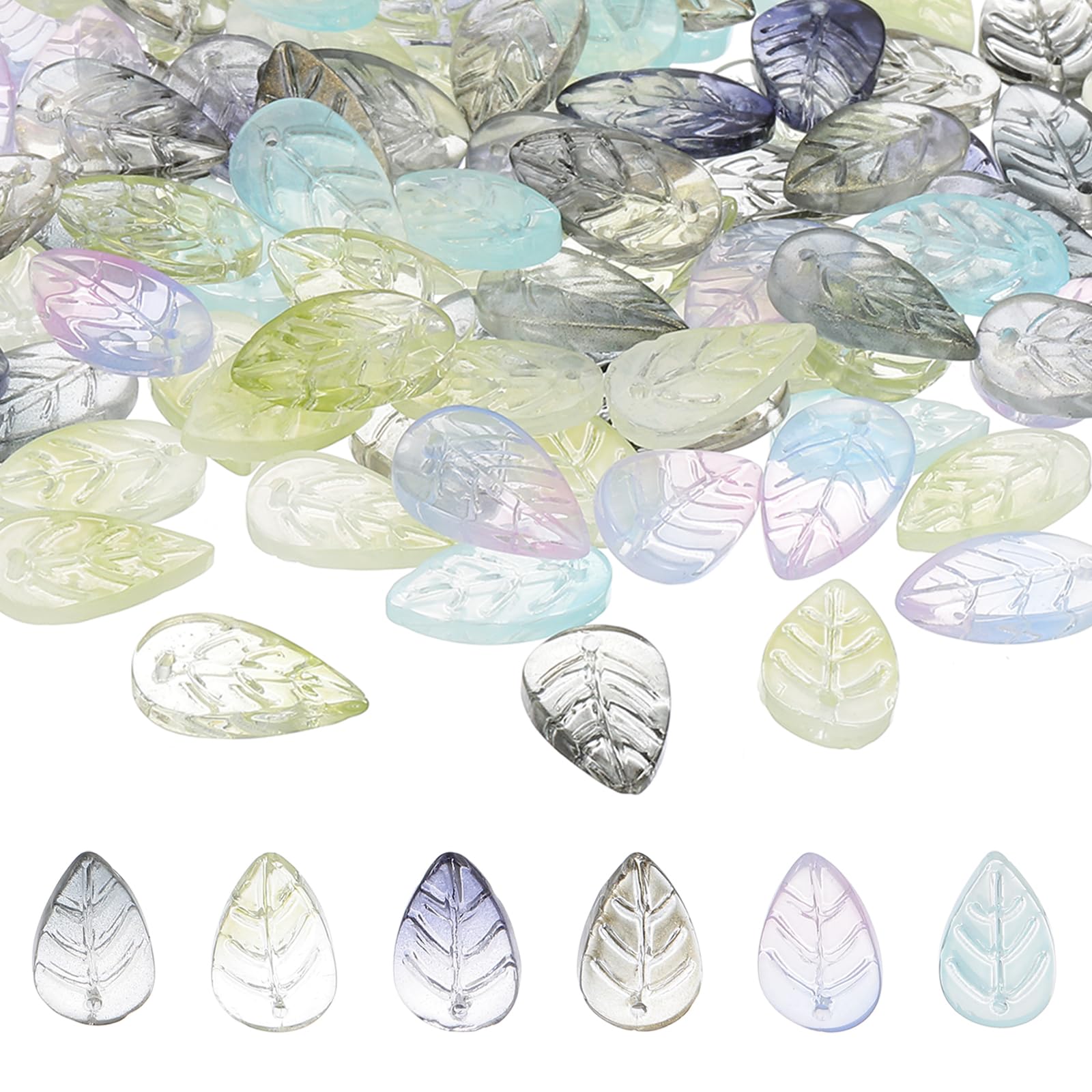 PATIKIL Leaf Beads, 50Pcs Crystal Translucent Czech Glass Beads for DIY Jewelry Making Bracelets Necklace, Gradient Multicolor