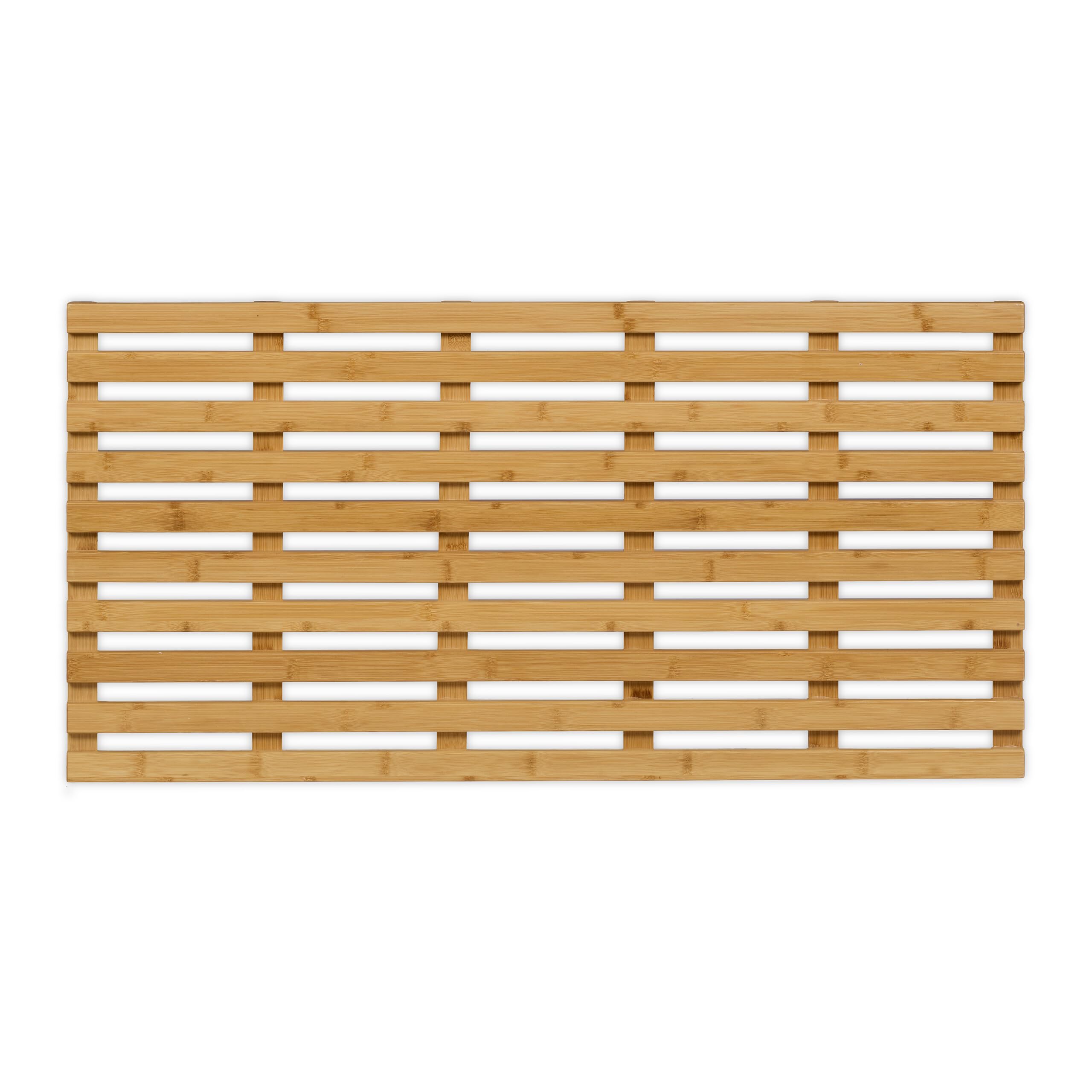 Relaxdays Pedana Doccia in bambù, 100 x 50 cm, Tappetino Antiscivolo per la Vasca e Sauna, Interno e Esterno, Naturale