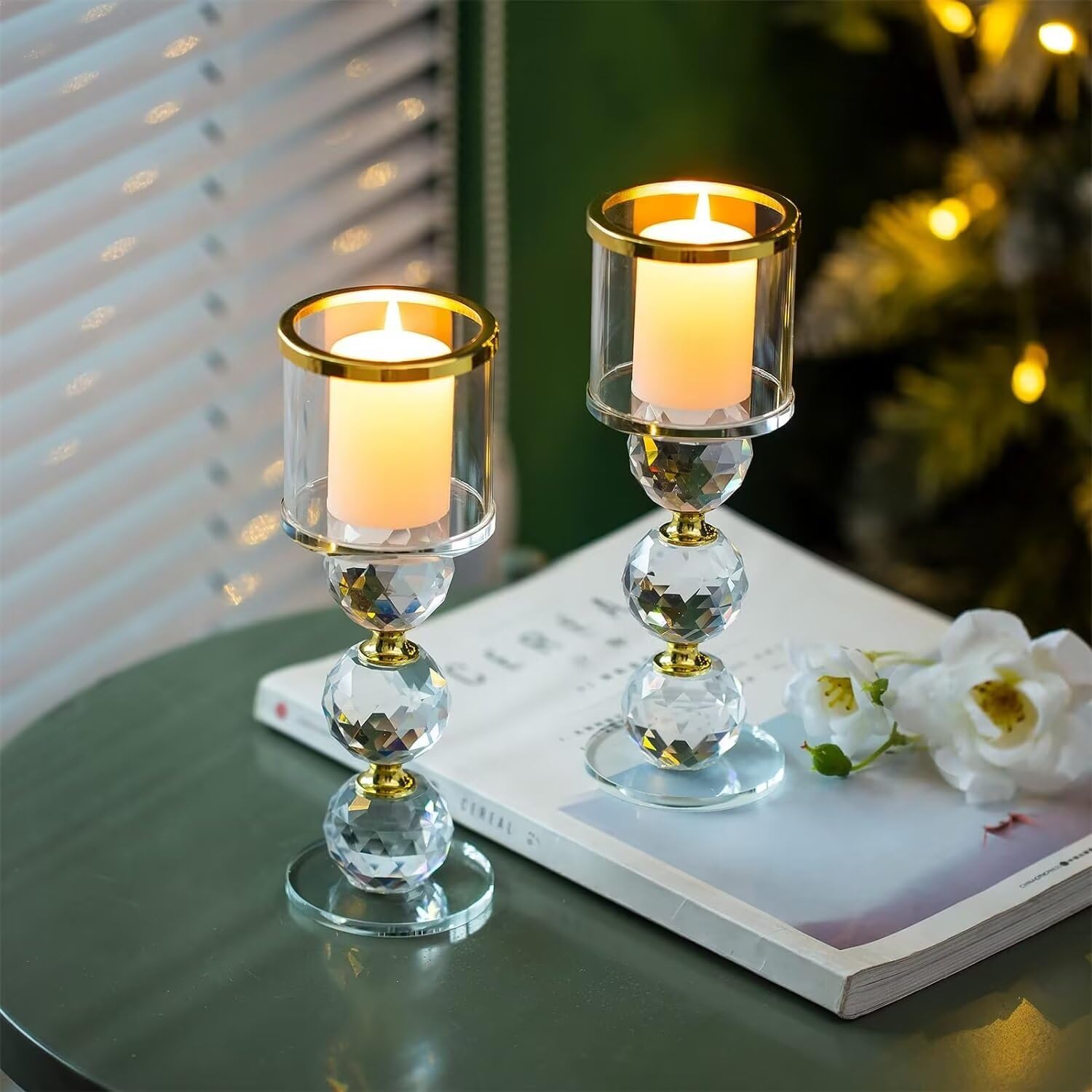 Amazon.co.jp: クリスタルピラーキャンドルホルダー、2クリアガラス