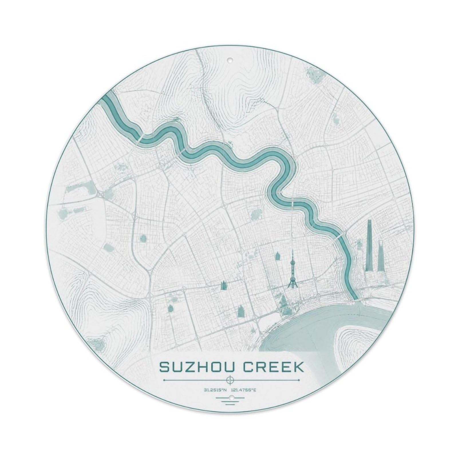 Okngb Style Suzhou Creek Shanghai Color Block Route Clean Layout Metal Tin Sign Plaque Wall Decor For Cafe, Man Cave, Club Bar, Office, Home Garden Round Metal Poster 8X8inch