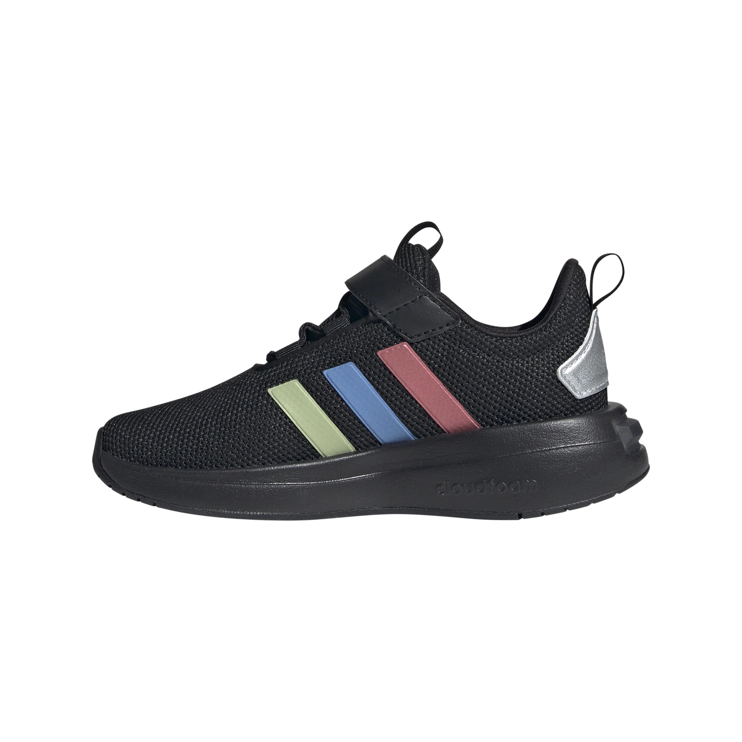 adidas Racer TR23 Elastic Lace Sneaker, Black/Silver Metallic/Black, 5 US Unisex Big Kid