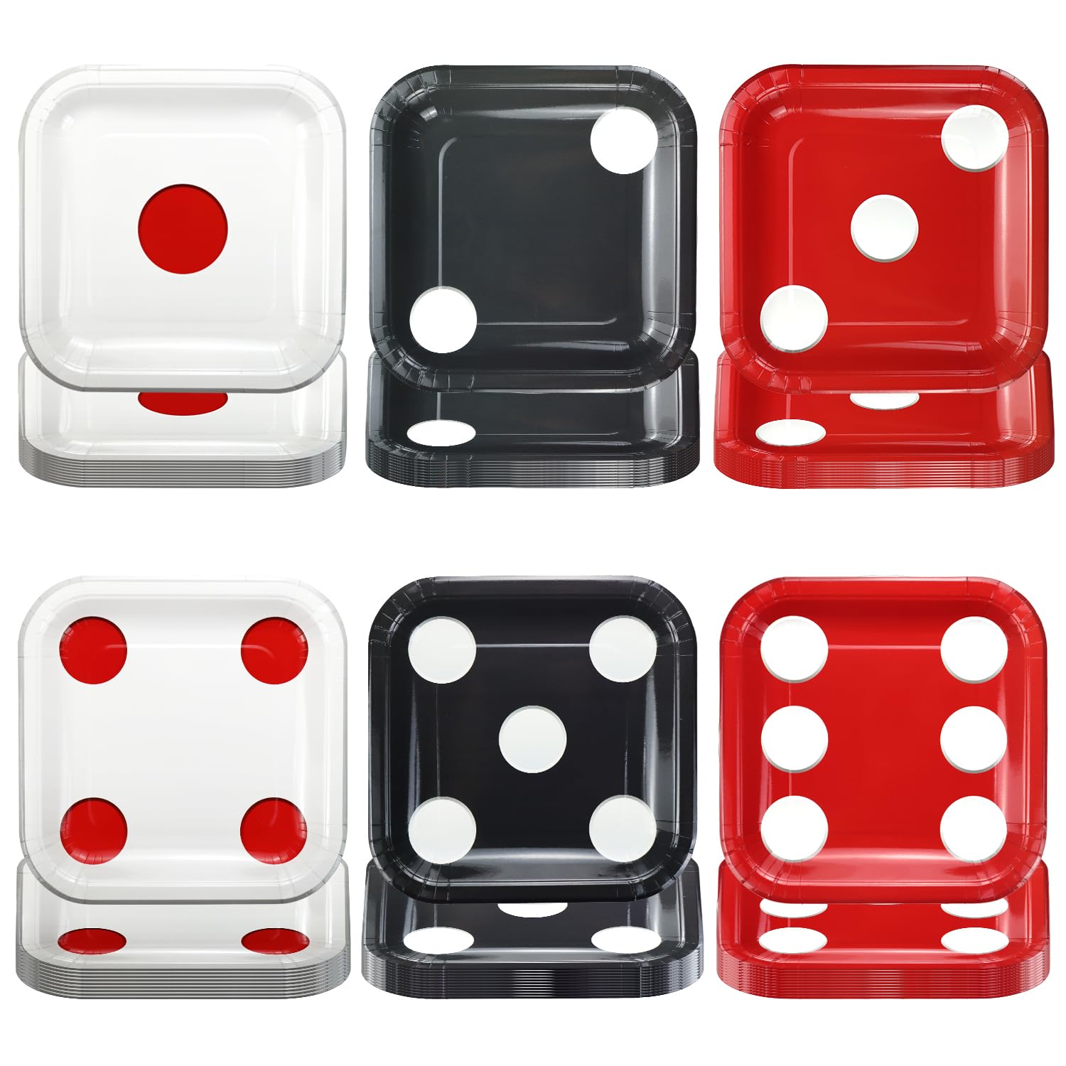 APUXXJUPA 60 Pcs Casino Dice Plates, Dice Theme Dinnerware for Casino Party Decorations Game Night Themed Party Supplies