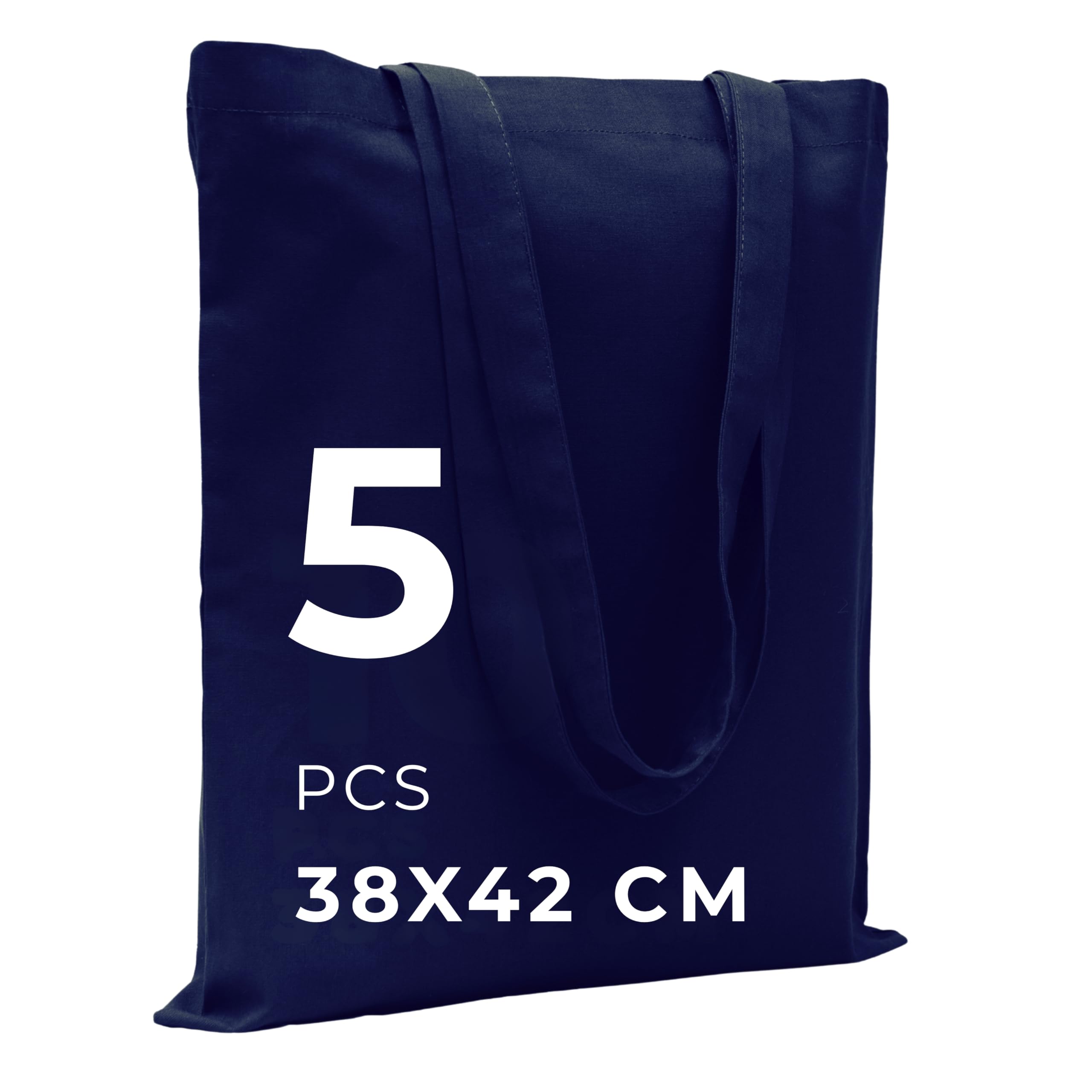 POLHIM® Hochwertige Stoffbeutel - Beutel für Wäsche, Sport, Shopping, Lebensmittel - Umweltfreundliche, Wiederverwendbare Jutebeutel -Unbedruckte 38 x 42 cm, 145 gr/m2, 5 Stück (Dunkelblau)