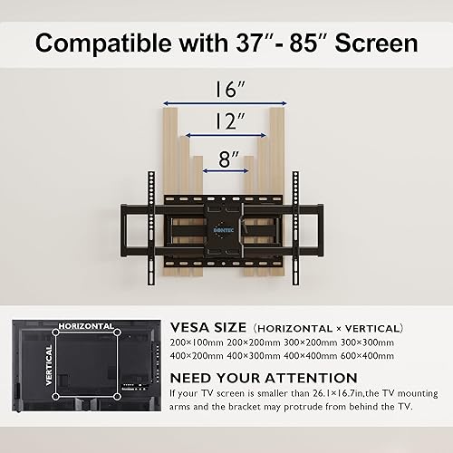 Miniatura 2 de BONTEC Soporte de pared para TV de movimiento completo para televisores de 37 a 85 pulgadas, se adapta a pernos de 16 pulgadas, soporte giratorio e