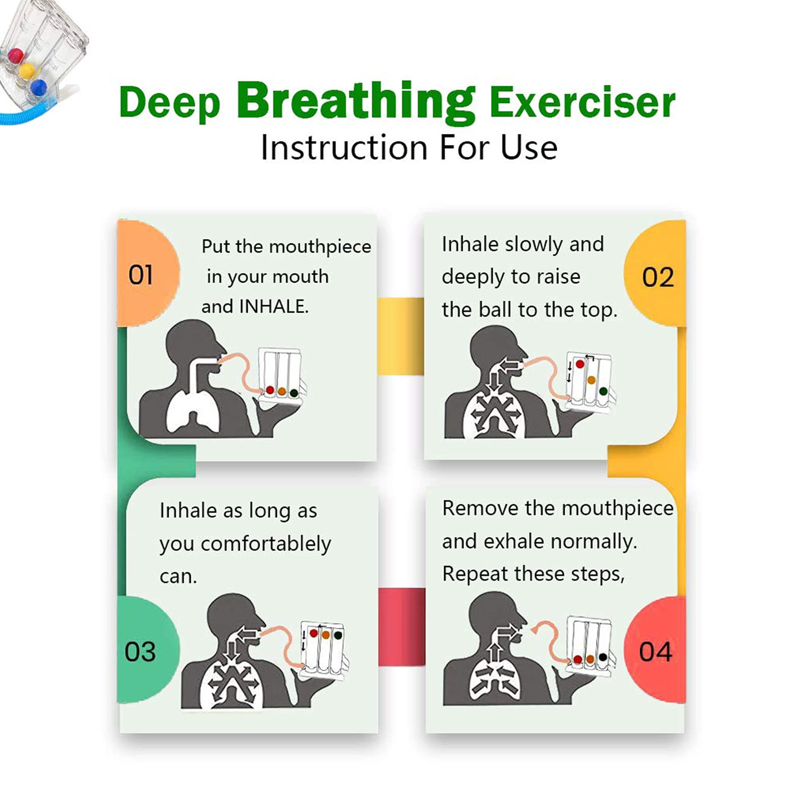 Esercitatore polmonare per respirazione Profonda - Spirometro incentivante a 3 Sfere Funzione polmonare Esercitatore respiratorio Spirometro - Sistema di misurazione del respiro Lavabile e igienico
