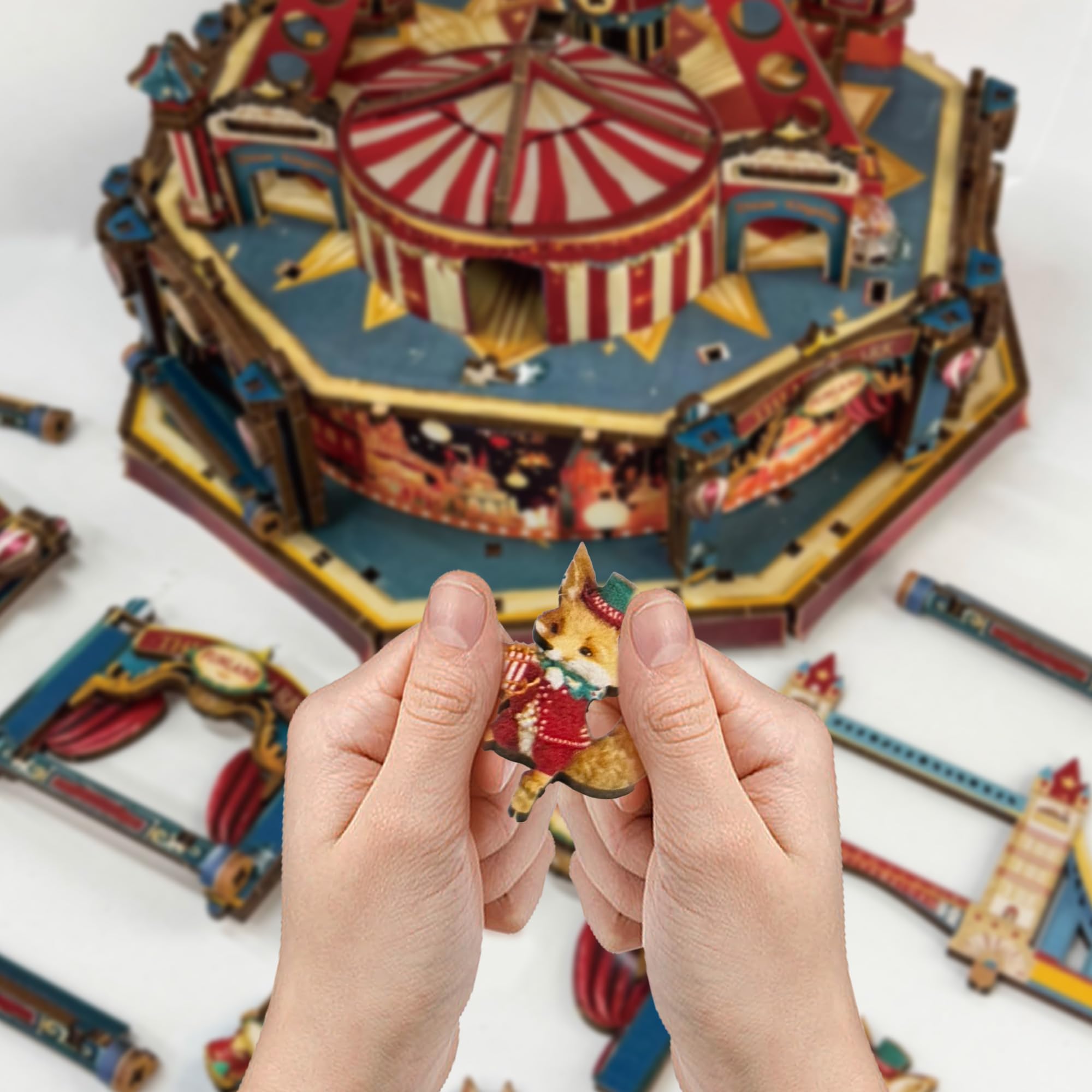 DIY Drewniane puzzle 3D, diabelski młyn, zestaw domku dla lalek, cyrkowy model, dekoracja bożonarodzeniowa, zestawy rzemieślnicze ze światłami i muzyką, prezenty dla dorosłych, nastolatków