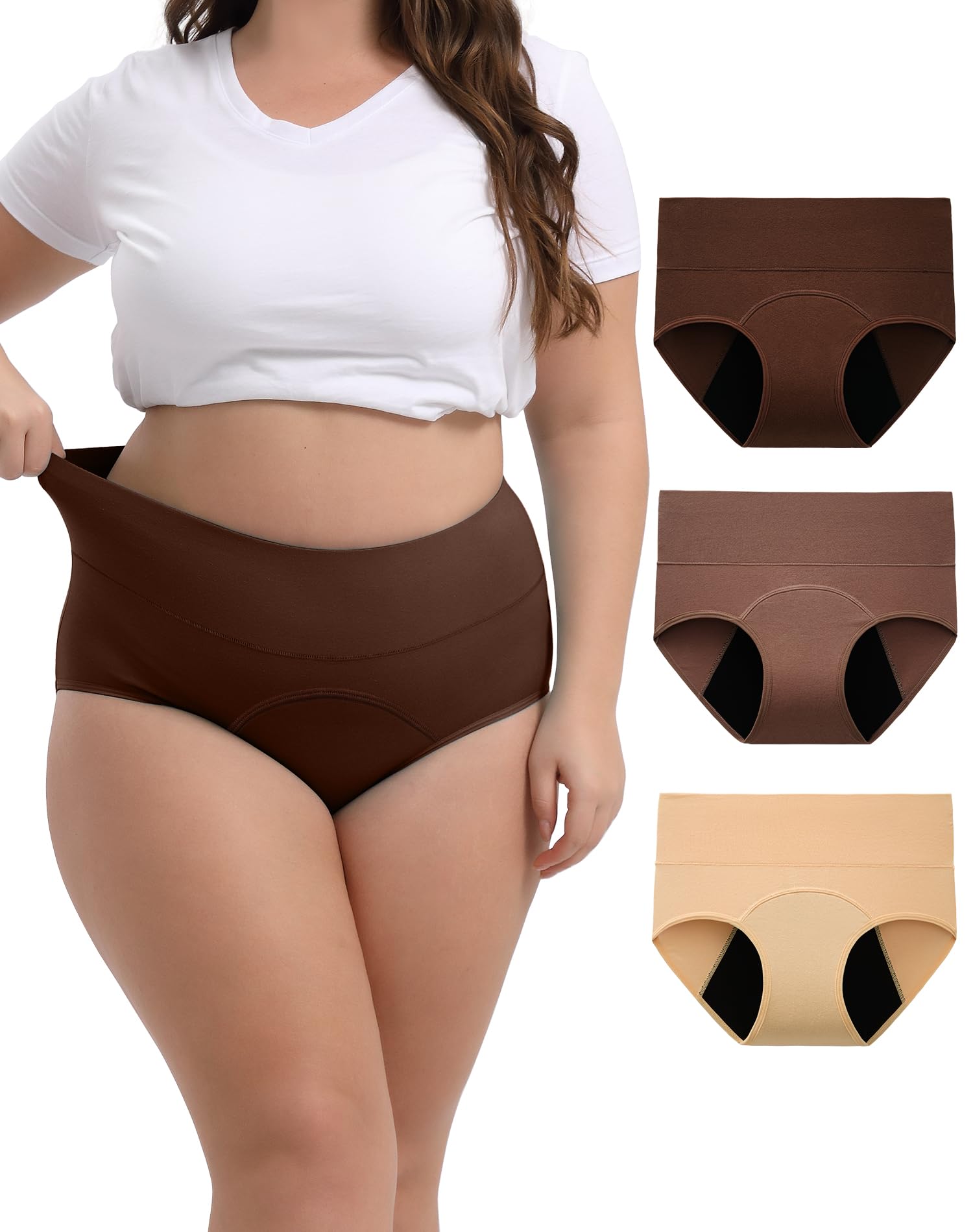 INNERSY Period Underwear for Women High Waisted Leak-Proof Postpartum Menstrual Panties 3-Pack