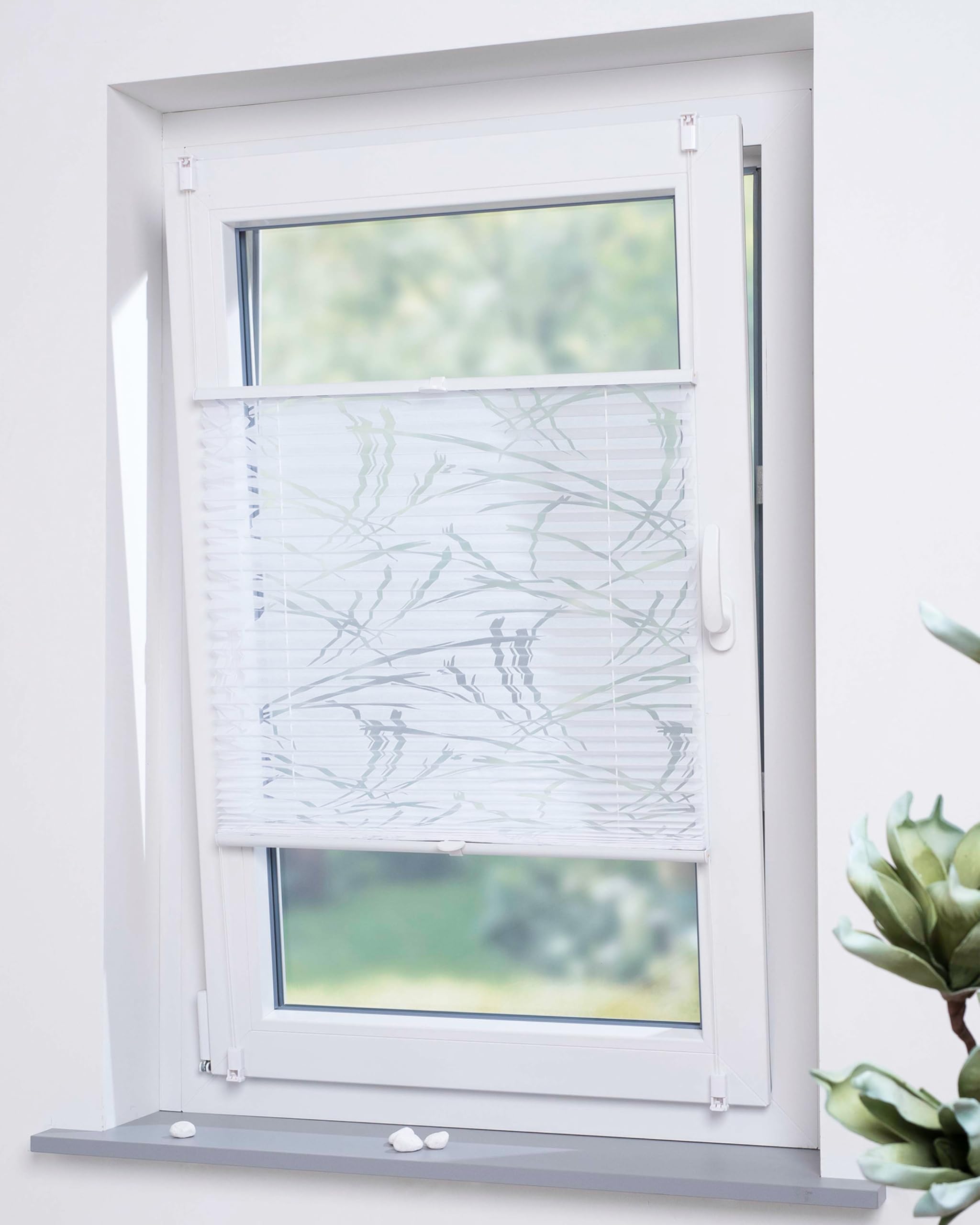 by Garesa Fenster Klemmfix Plissee ohne Bohren 80 x 130 cm Burnout Streifen, Weiß - Lichtdurchlässiger Fenster Sichtschutz und Fenster Deko, Faltrollo