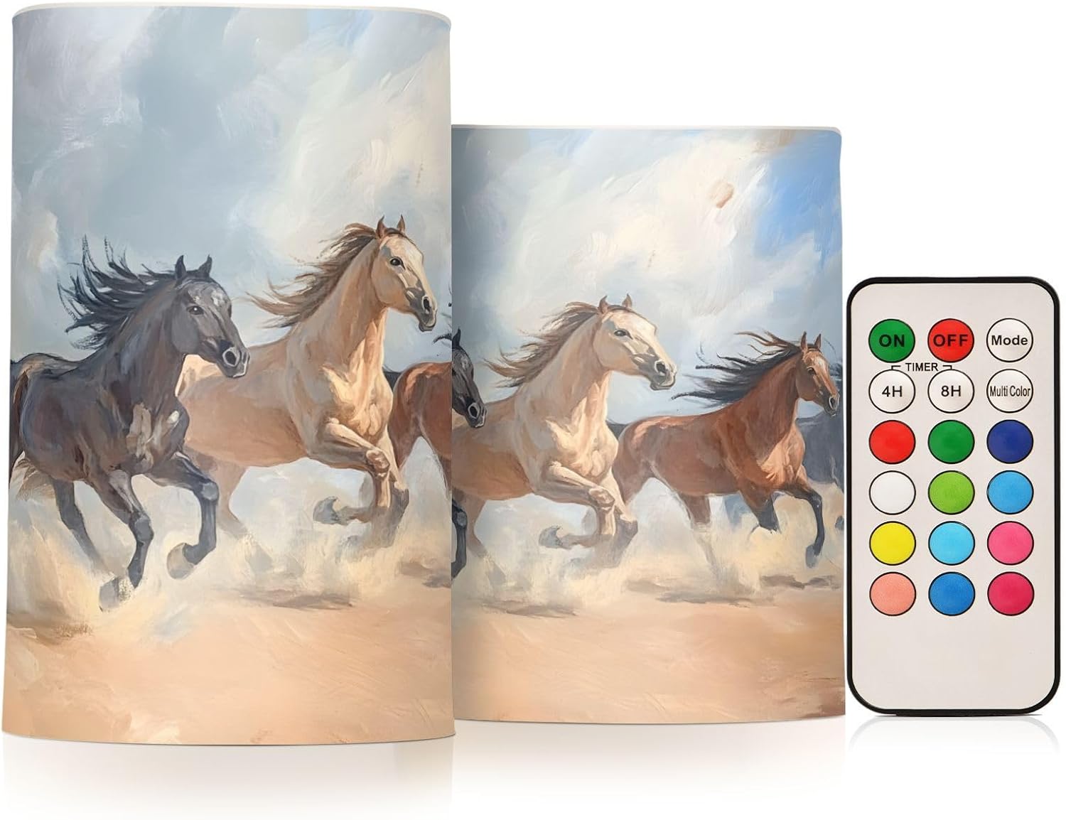 ALAZA Wild Horse Cloud Flickering Flameless Candles Pillar Led Candles Battery Operated Candles with Remote and Timers Set of 2