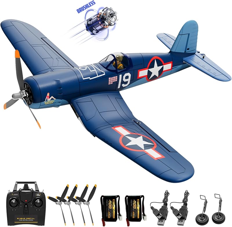 VOLANTEXR Avión RC sin escobillas de 4 canales - F4U Corsair 500 mm Avión RC con estabilizador acrobático 3D y XPilot, 3 modos de vuelo, avión de control remoto 2.4G RTF completamente ensamblado 19 pulgadas x 16 pulgadas