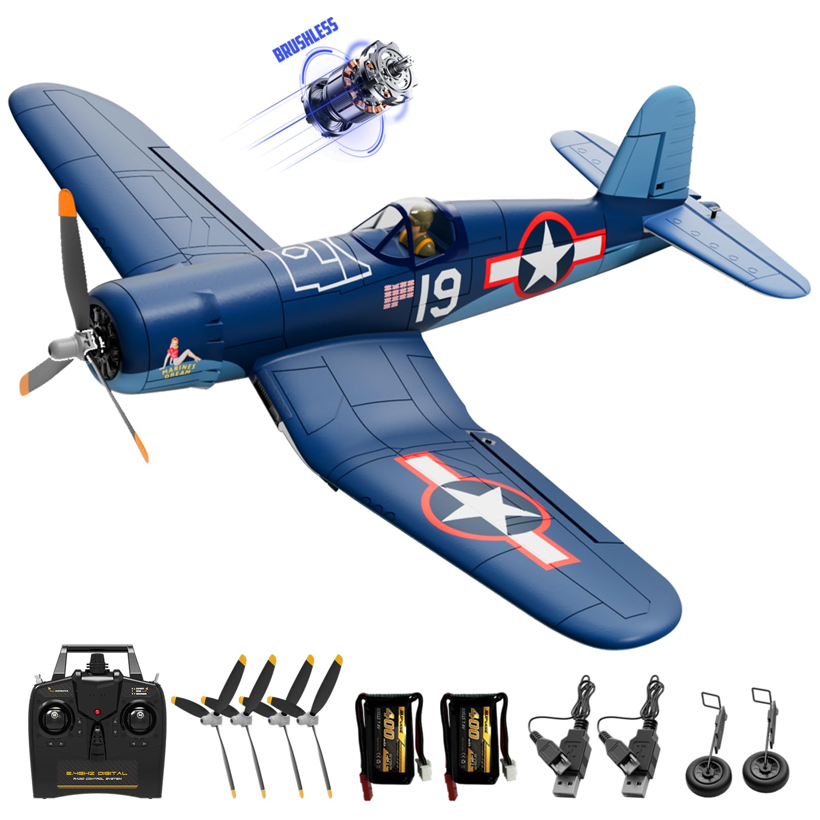 VOLANTEXR Avion RC sans balais 4 canaux  F4U Corsair 500 mm Avion RC avec  voltige 3D