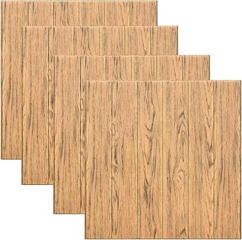 Paneles de pared 3D con textura de madera amarilla de lujo panel de pared de espuma autoadhesivo a prueba de aceite para despegar y pegar cubiertas