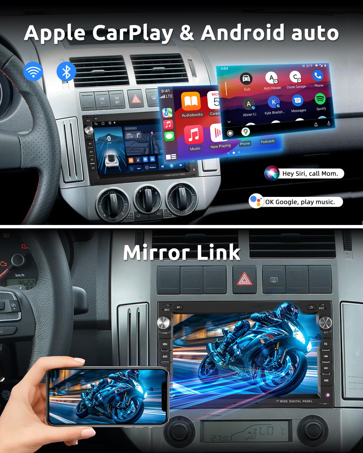 ESSGOO 4+64G Wireless CarPlay Android Auto Autoradio Für VW Polo MK3/4 9N Golf 4 Passat B5 T5 Seat Skoda,Android 15 Bluetooth Radio mit 7 Zoll Touchscereen FM RDS GPS Navi WiFi - 3