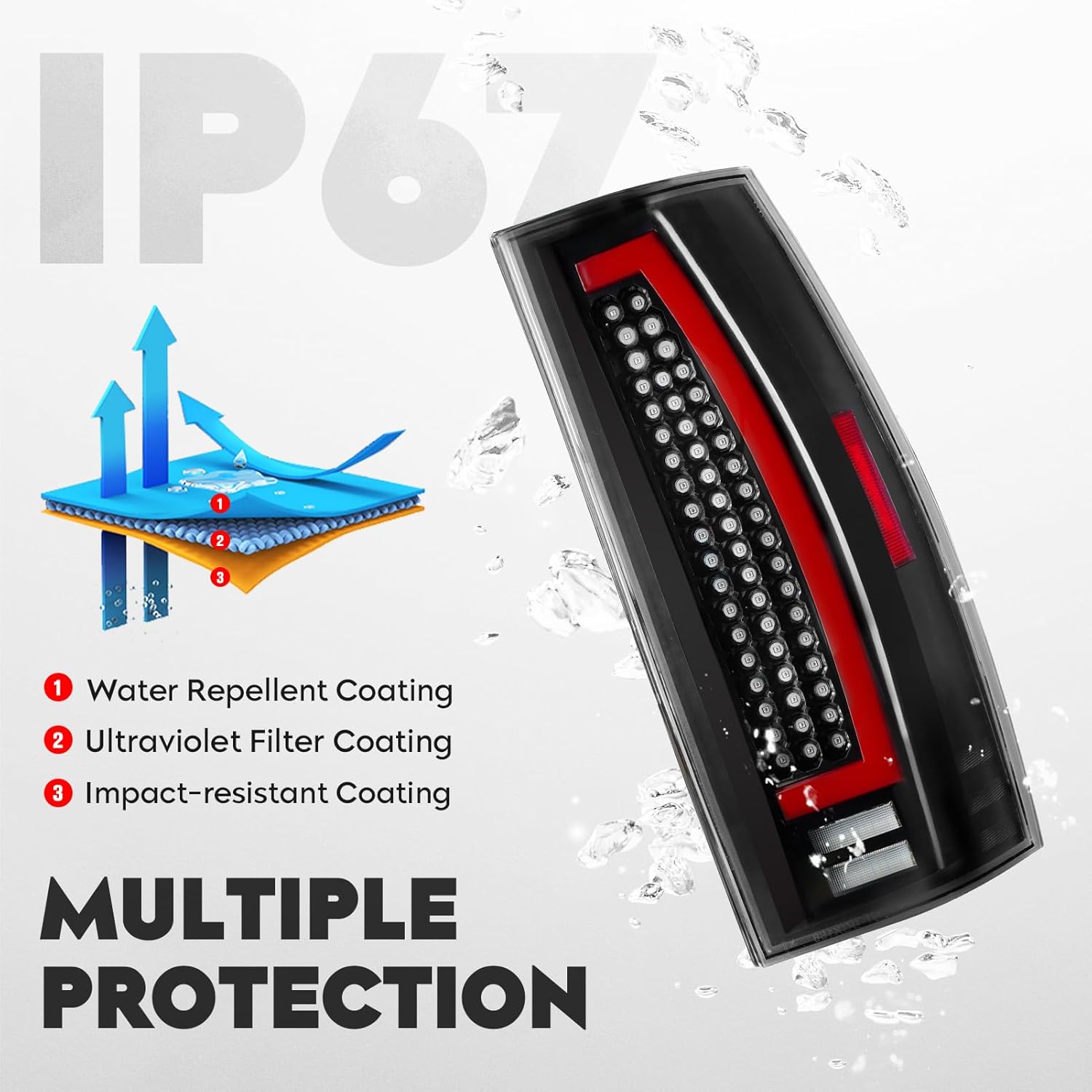 Tail Light Assembly Fit for Chevy Suburban 1500 2500, for Tahoe, for GMC Yukon XL 1500 2500 Pickup 2007-2013 (NOT Fit Barn Door & Hybrid Models), LED Tube Rear Taillights Set, Black Housing Clear Lens