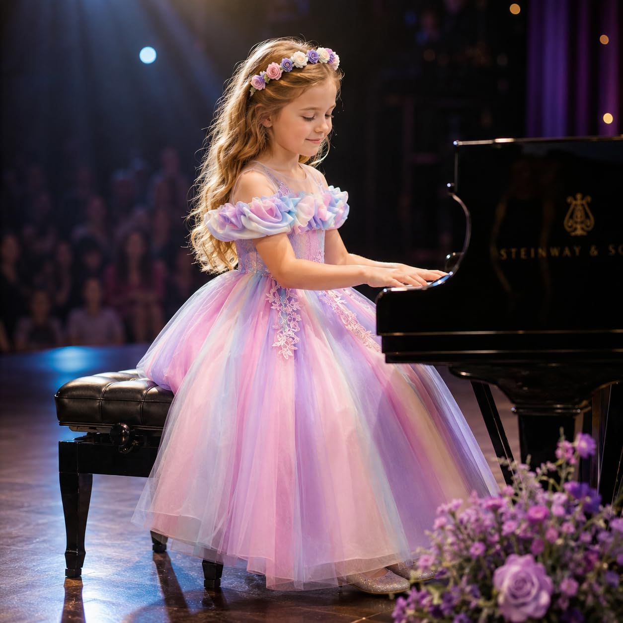 Maxi abito da bambina in pizzo con ricamo a spalla fredda in tulle, tutù, abiti da principessa, ragazza, comunione, treno, compleanno, matrimonio, festa, damigella d'onore