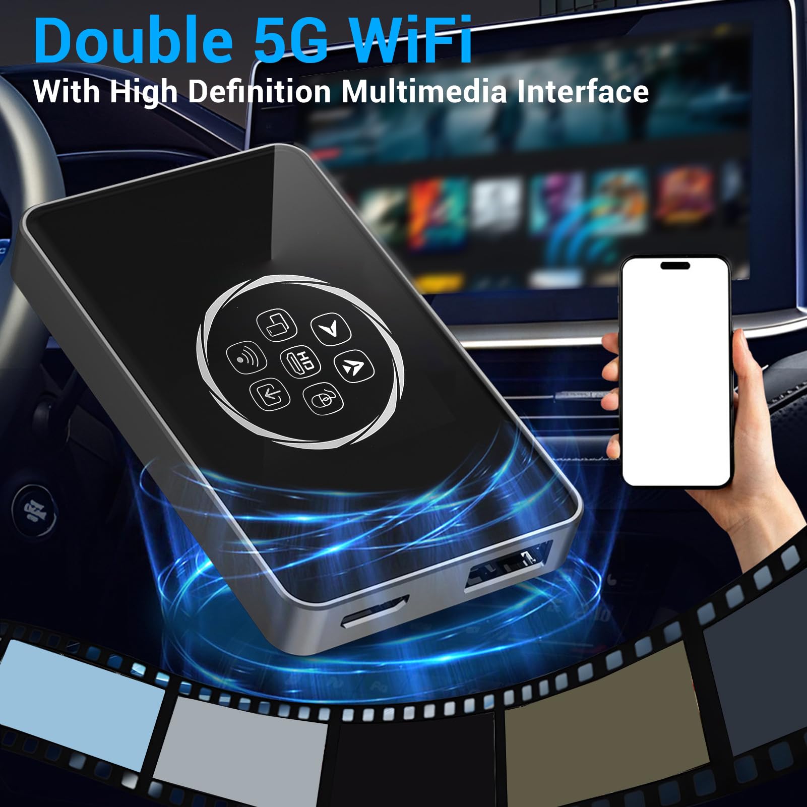 Tosuny Dongle 'adattatore Video per Auto Wireless, Convertitore di Bastoncini da 2 in 1 Auto e Convertitore di Focolare con Reti Wifi a Doppia Wifi e 5.0, per IOS 10+ e 12 (4 GB+32 GB)