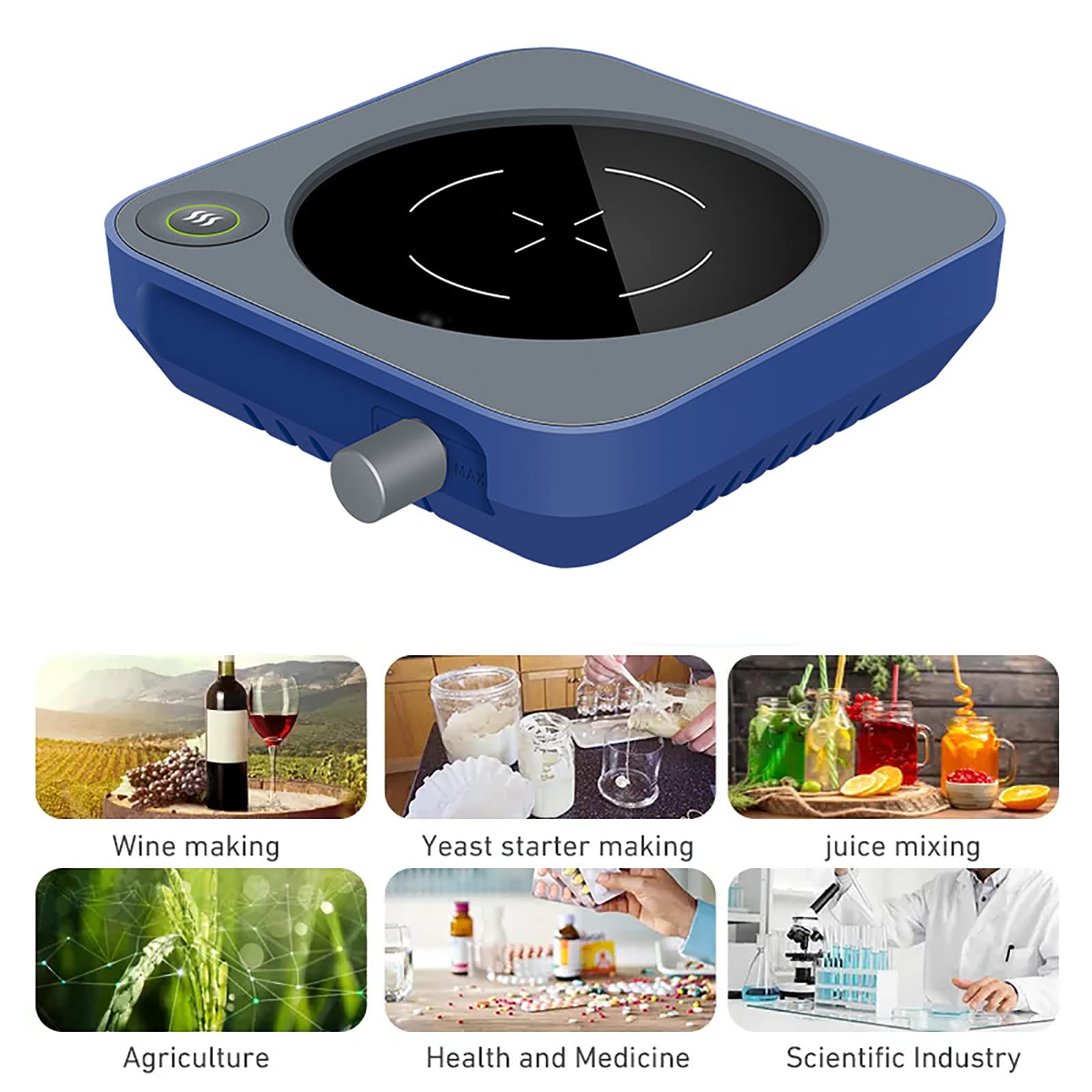 Placa agitadora magnética con función de calefacción, ajustable de 0 a 2000 RPM, capacidad máxima de agitación de 500 ml, placa de vidrio templado, bajo ruido, ideal para química, biología