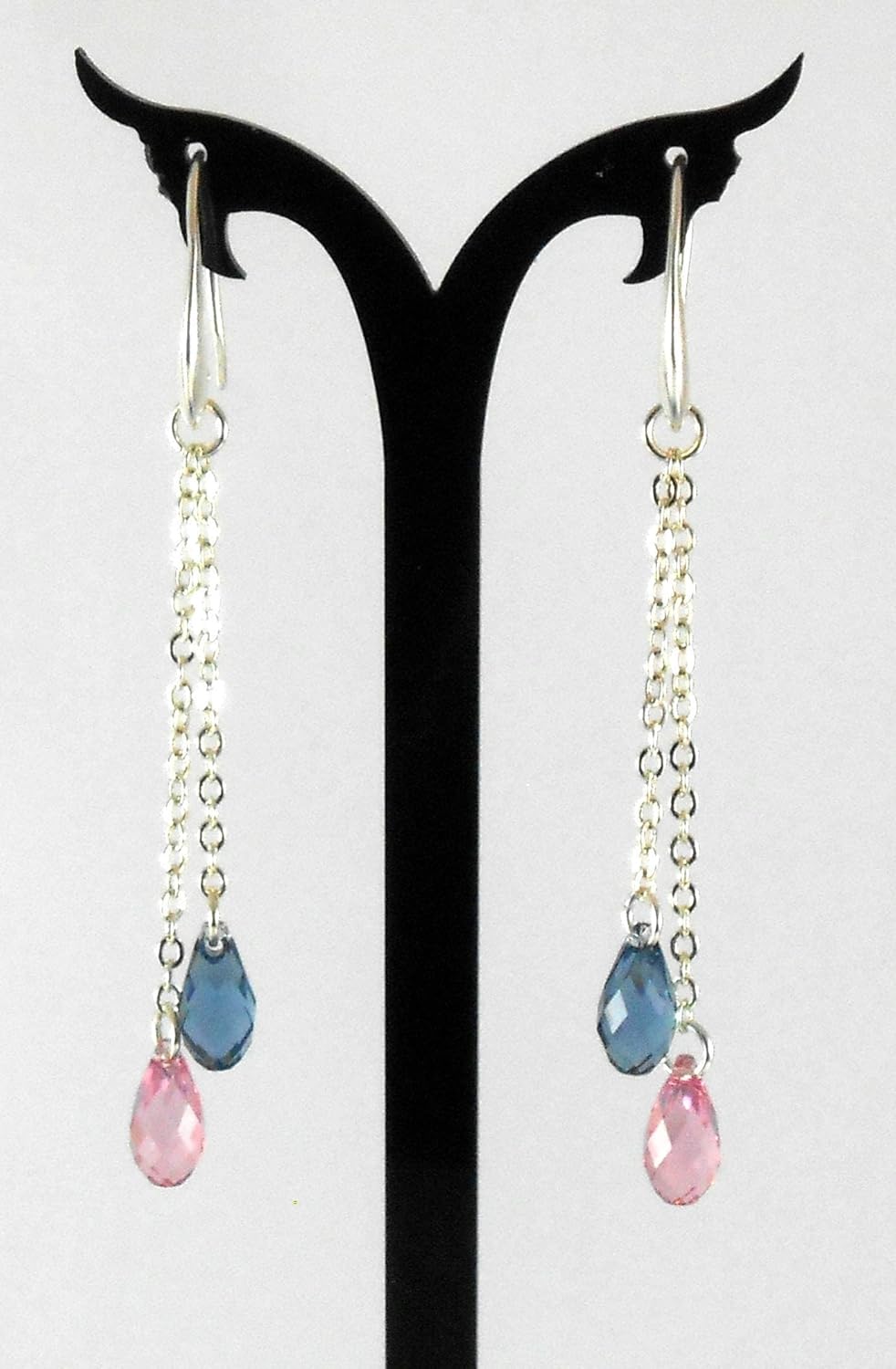 Designer Extra long Hook Earrings uniqe Austrian Crystals Pure Silver plated Dangle Drop Jewelry for Women Valentine Mother's Day Bride Teenager Wife Bride Businesswoman Gift Blue N Pink