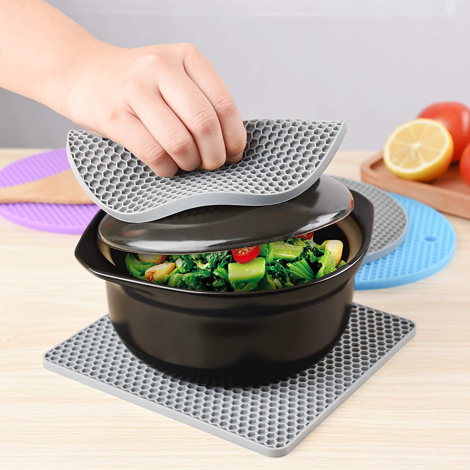 Sottopentola in silicone, di alta qualità, resistenti al calore, confezione da 4, sottopentola per piatti caldi, spessi tappetini caldi per cucina, tappetino scolapiatti multiuso,