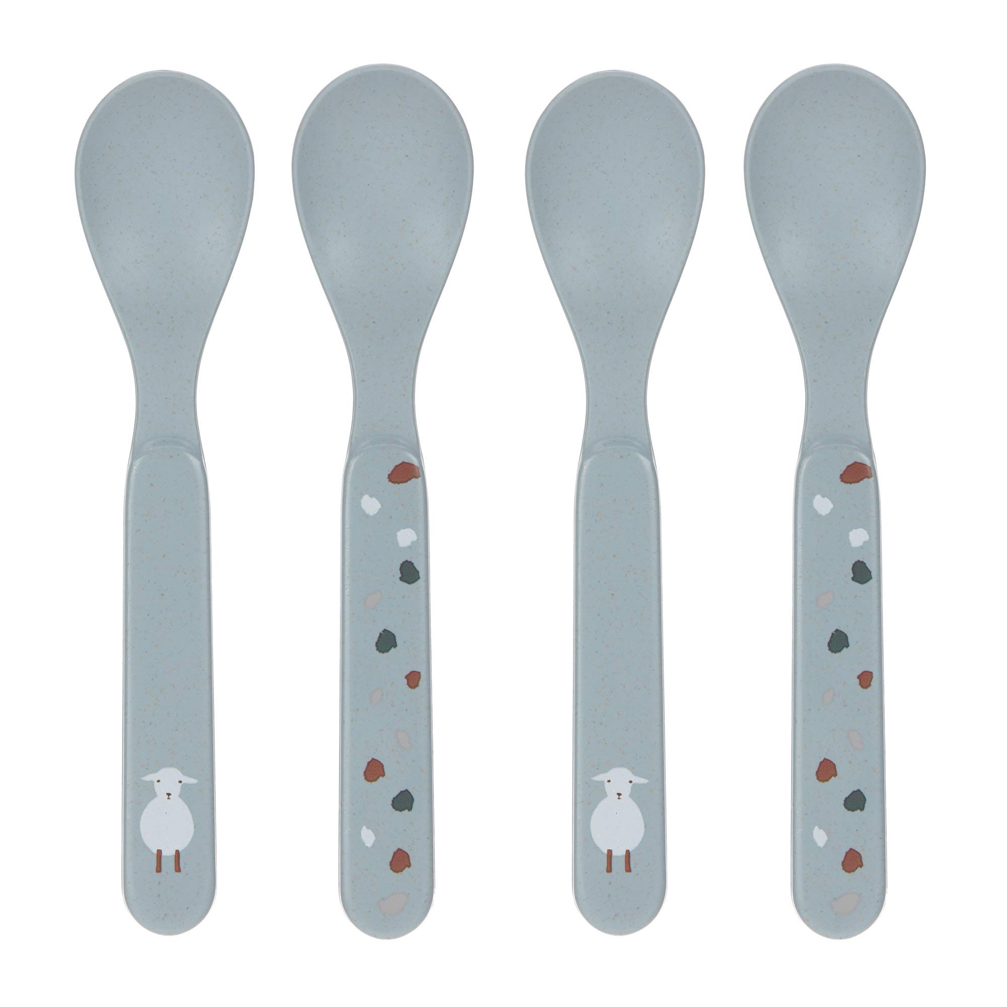 LÄSSIG Children spoon set (4 pcs.) Children's cutlery/Spoon Set PP/Cellulose Tiny Farmer Sheep/Goose blue