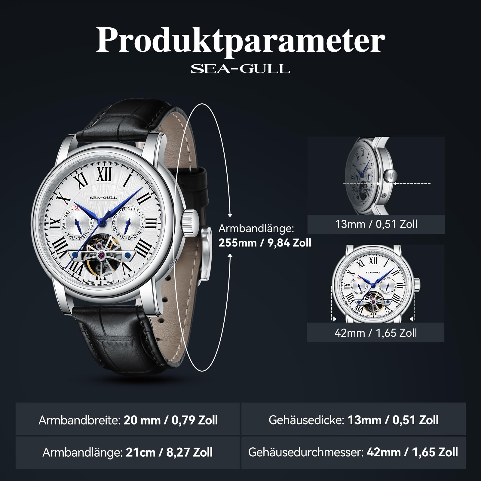 SEA-GULL 2021 Seagull Herrenuhr Hohl Automatische Mechanische Uhr Kalender Potenzial Multifunktions Schwungrad Business Uhren