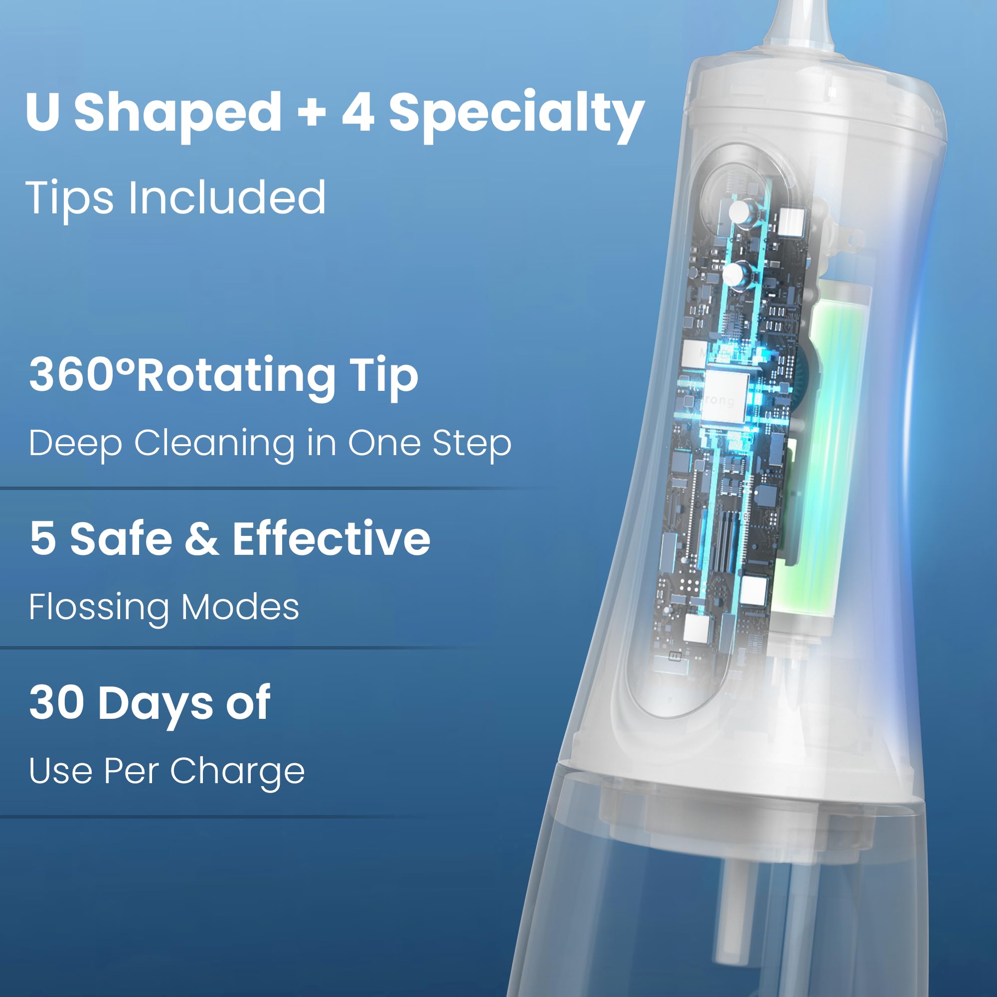 Hilo dental inalámbrico para limpieza de dientes y hilo dental, tanque grande de 350 ml, color blanco