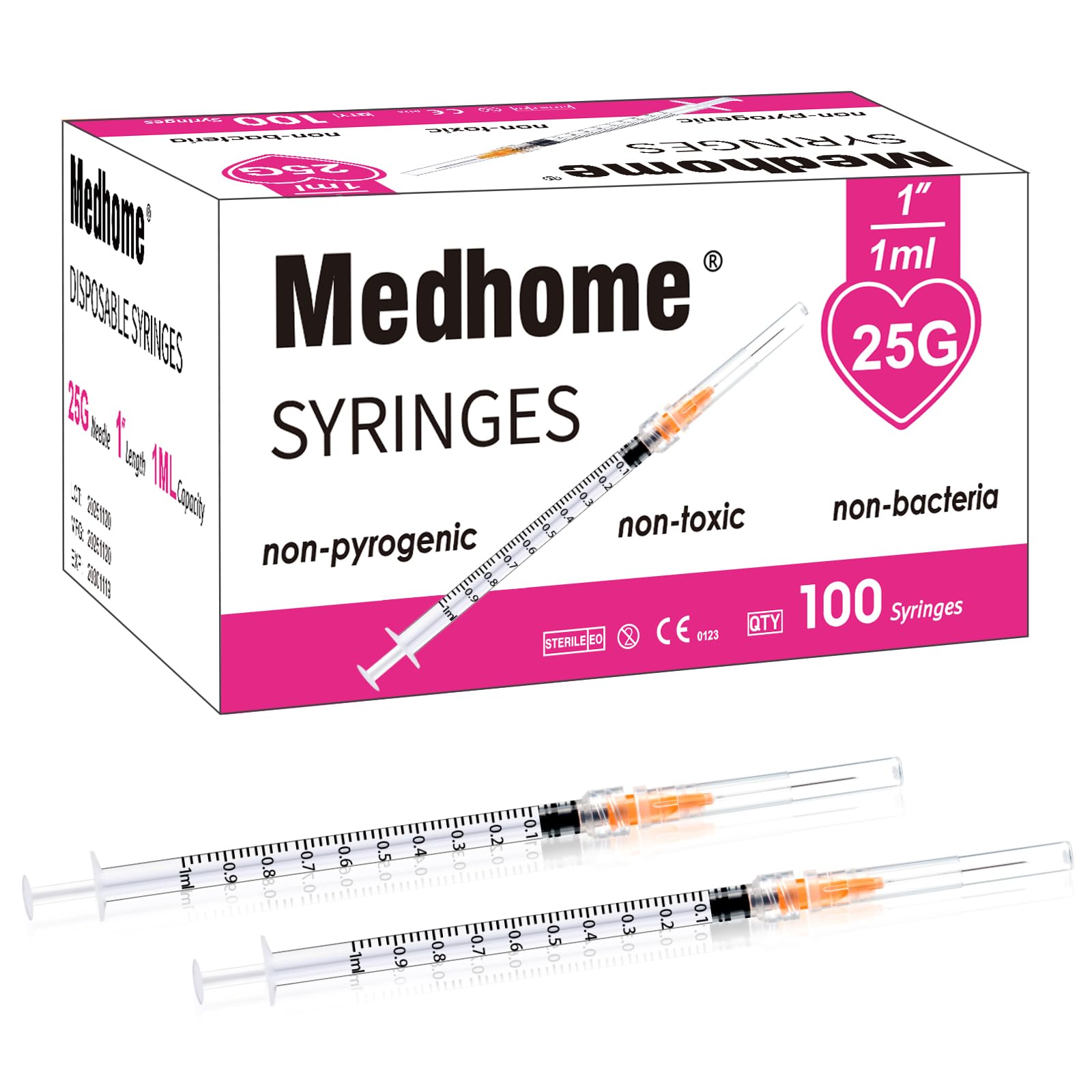 Medhome 100 Pack Luer Lock Syringe