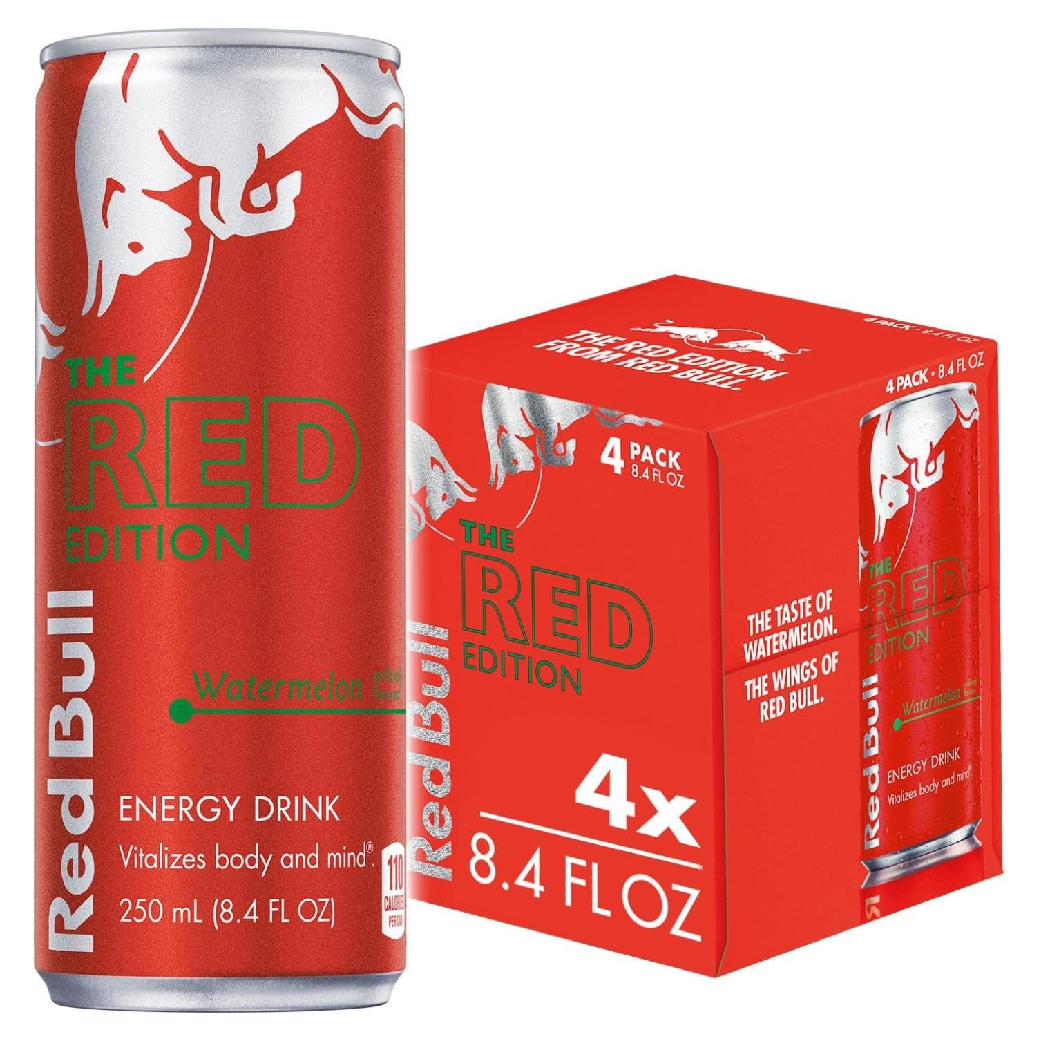 Red Edition Energy Drink, Watermelon, with 80mg Caffeine plus Taurine & B Vitamins, 8.4 Fl Oz, Pack of 4 Cans