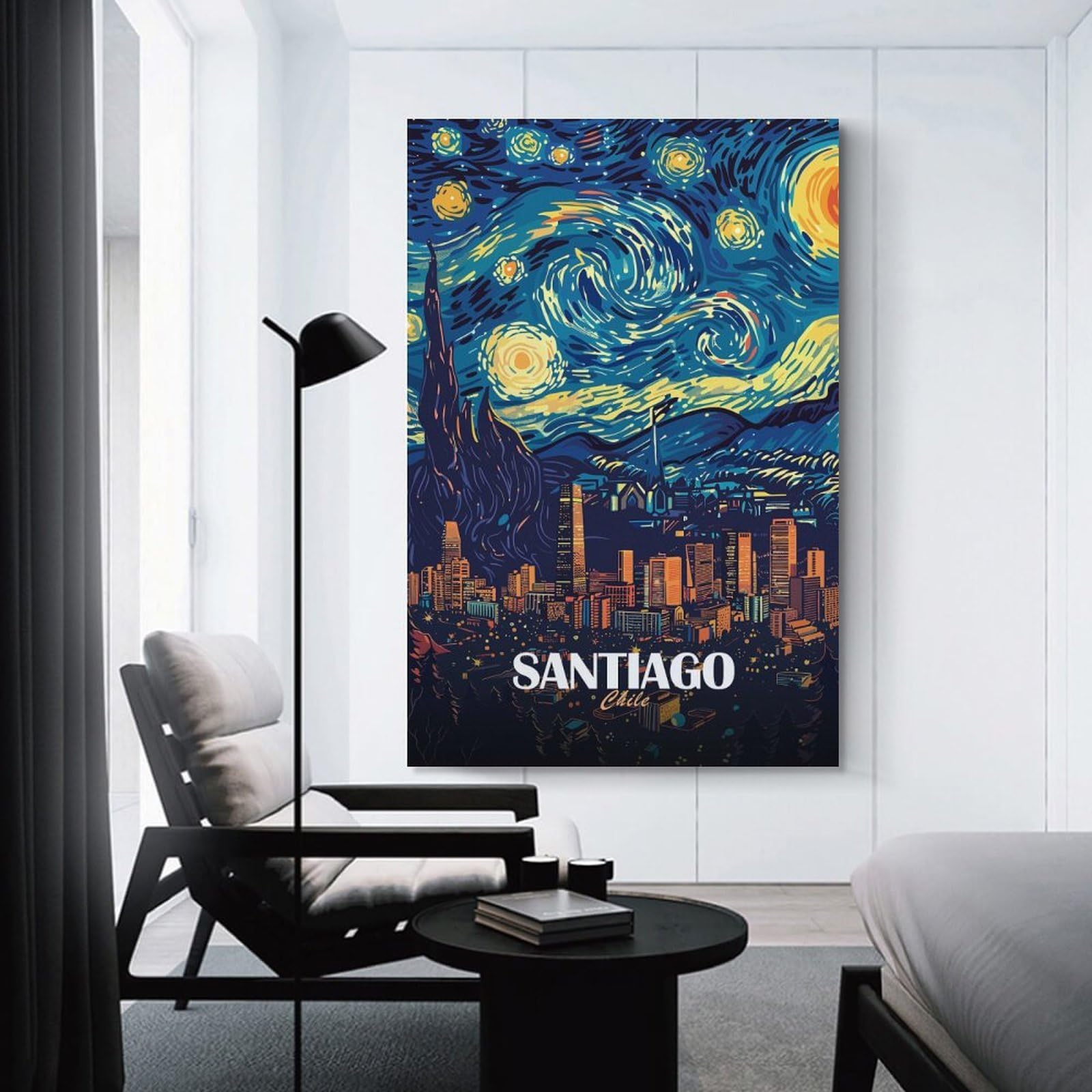 Junmoney Santiago Chile Starry Night Art Home Decor Wall Art, 12x18inch(30x45cm), for Apartment Walls, Studios Or Work Areas, Wall Decor with Flexible Room Appeal