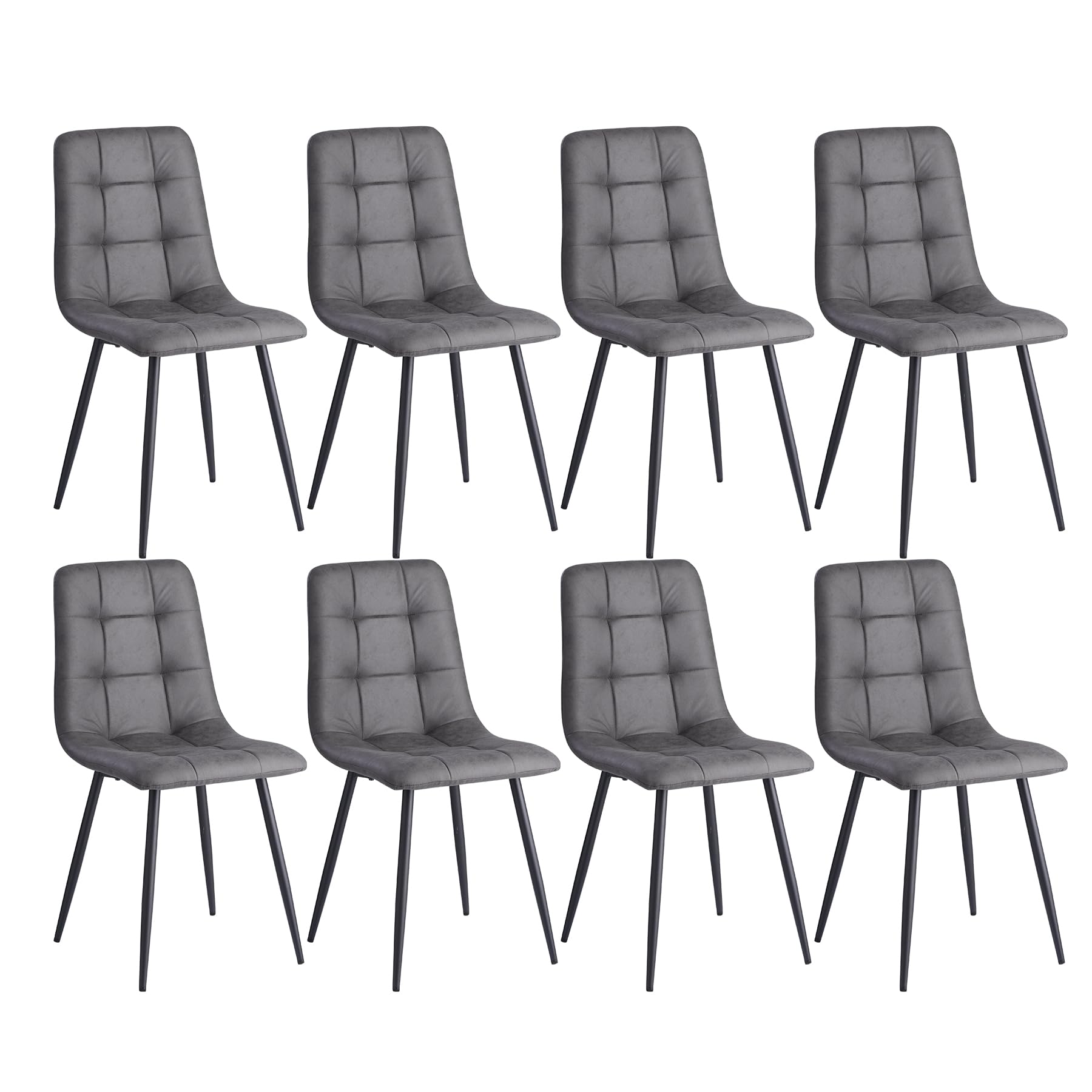 Set di 8 Sedie da Pranzo Moderne, Sedie da Cucina Imbottite, Sedie da Pranzo in Ecopelle per Cucina, Sala da Pranzo, Soggiorno, Camera da Letto (Grigio Scuro)