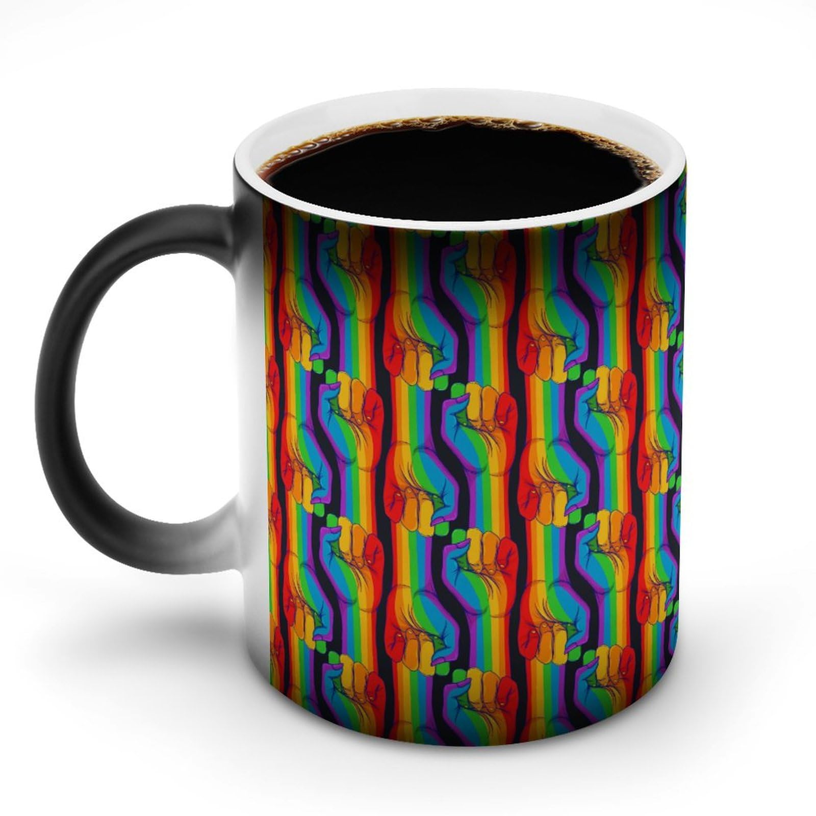Striped Hand Showing Fist Raised Up Gay Rights Customize Magic Heat Changing Mug Ceramic Cup Coffee Mugs Heat Sensitive Funny Gift