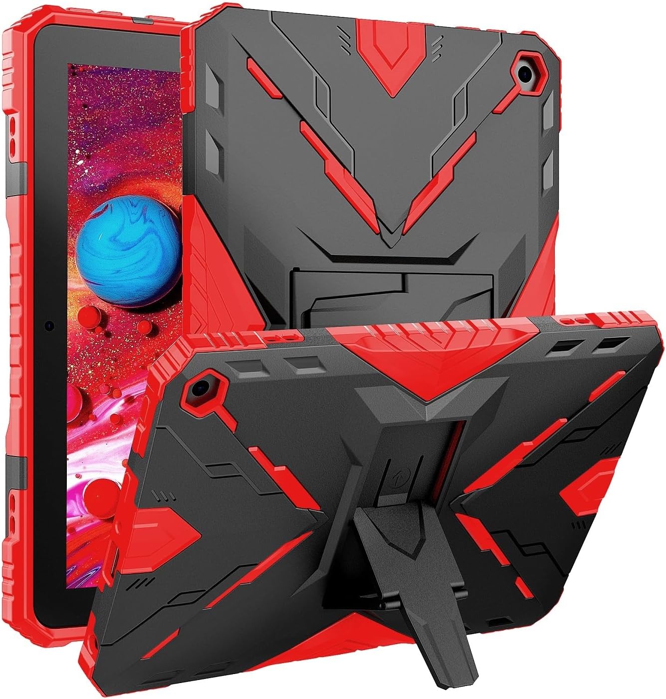 for Kindle Fire HD 8 Case/hd 8 Plus Case 2020 Release 10th Generation Kickstand Heavy Duty Armor Defender Cover (Red New)