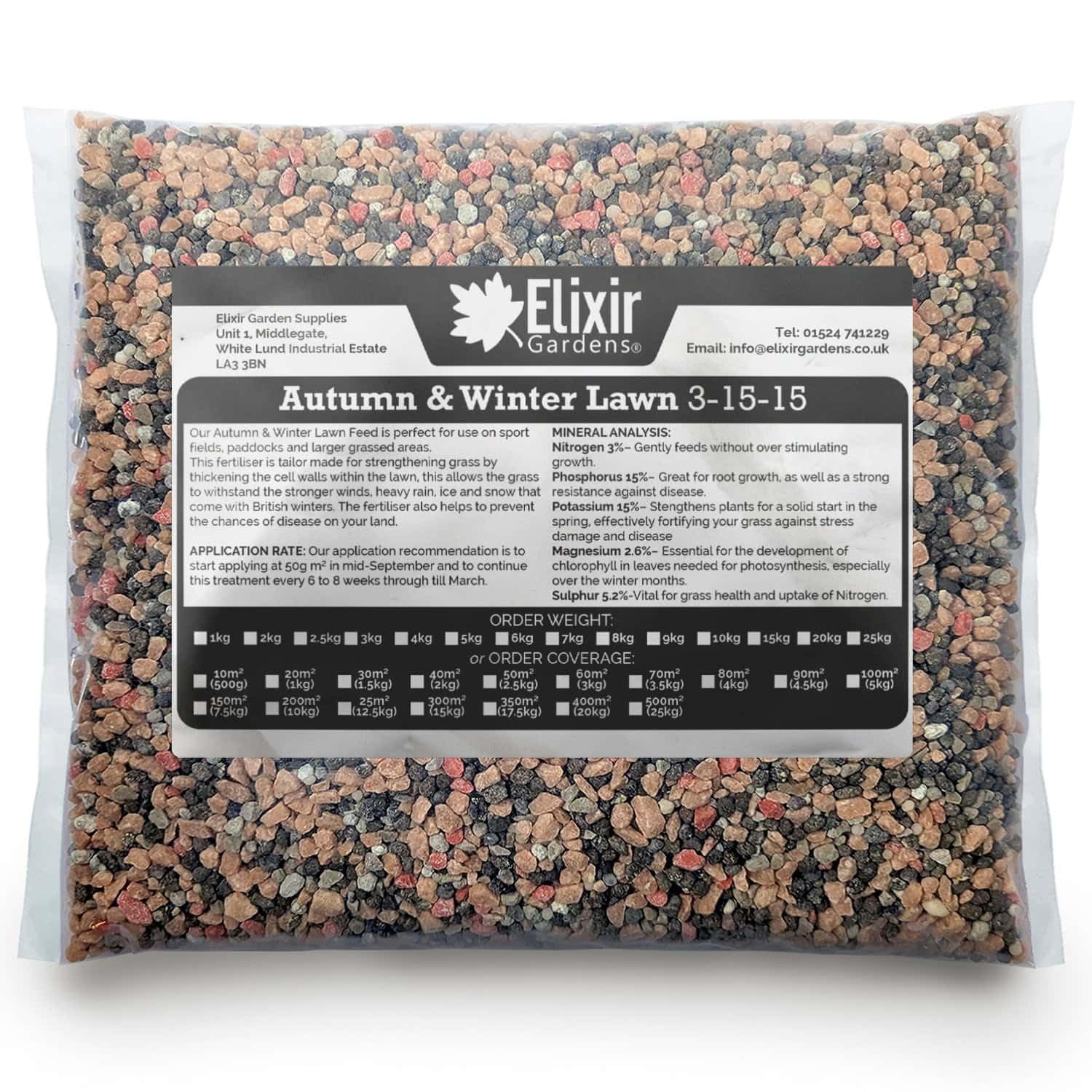 Elixir Gardens Seasonal Lawn Fertilisers for Turf & Grass | Autumn & Winter Granular Feed | 3-15-15 + trace Elements | Treats 350 Sq. Meters โ image 1