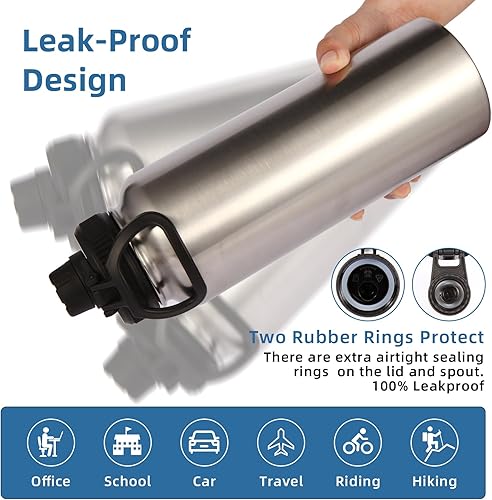 Miniatura 6 de Volhoply Botellas de agua aisladas a granel, paquete de 4 unidades, botellas deportivas de acero inoxidable de 40 onzas con mango de paracaídas y