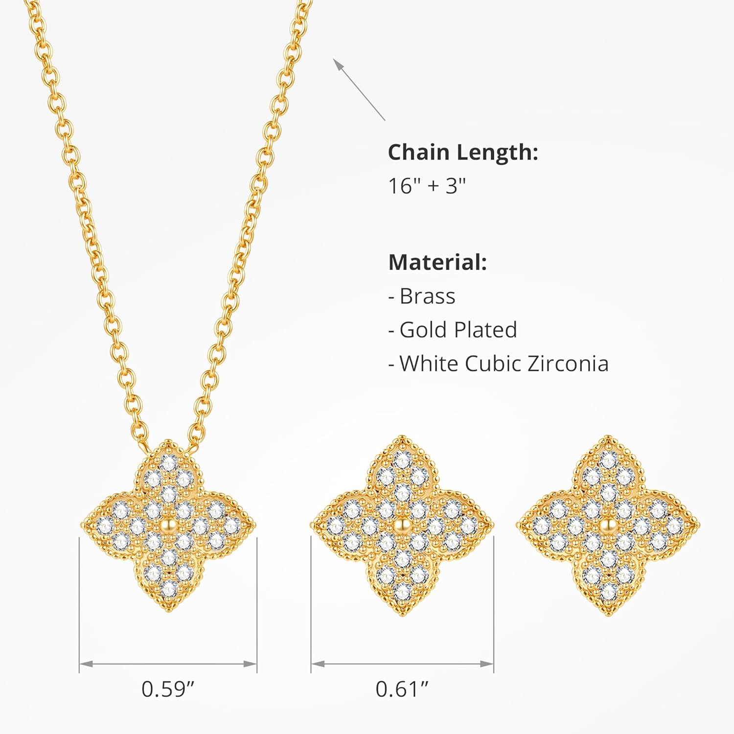 COBI Jewelry Set for Women, 18K Gold & Rhodium Plated CZ Necklace & Earrings, Clover Halo Infinity Solitaire Feather Designs, Dainty Crystal Pendant Sets, Trendy Fashion Gifts for Her - Image 3