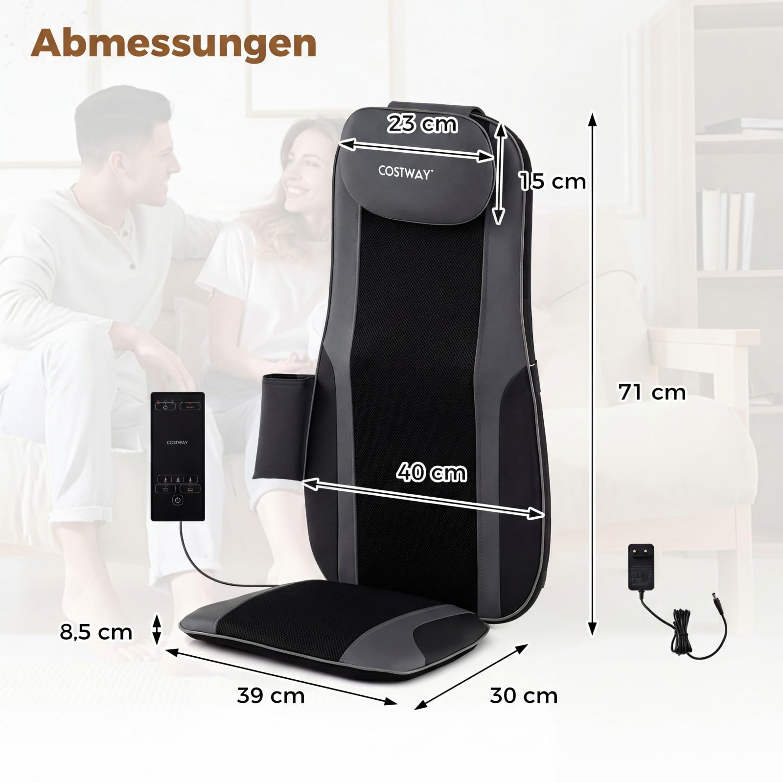 COSTWAY Shiatsu Massageauflage mit 4 knetenden Rollknoten & 2 Vibrationsmotoren, Massagesitzauflage 3D Massagematte, Rückenmassagegerät mit Wärme für Zuhause & Büro