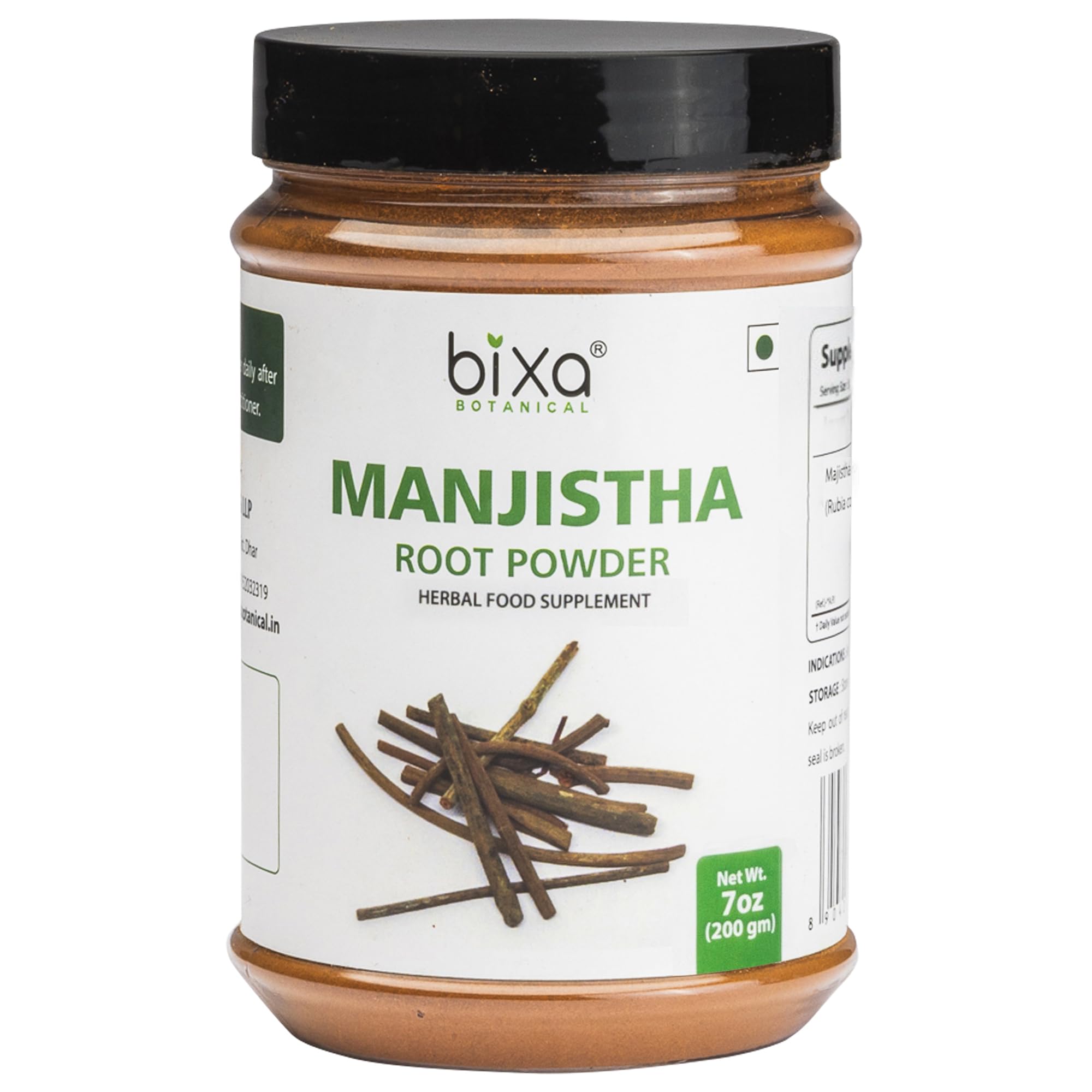 bixa BOTANICAL Manjistha Powder | Rubia cordifolia | 200 Grams / 7 OZ | Herbal Supplement for Skin & Face Pack | Gluten Free, Non-GMO, Steam Treated, Vegan, 100% Pure.