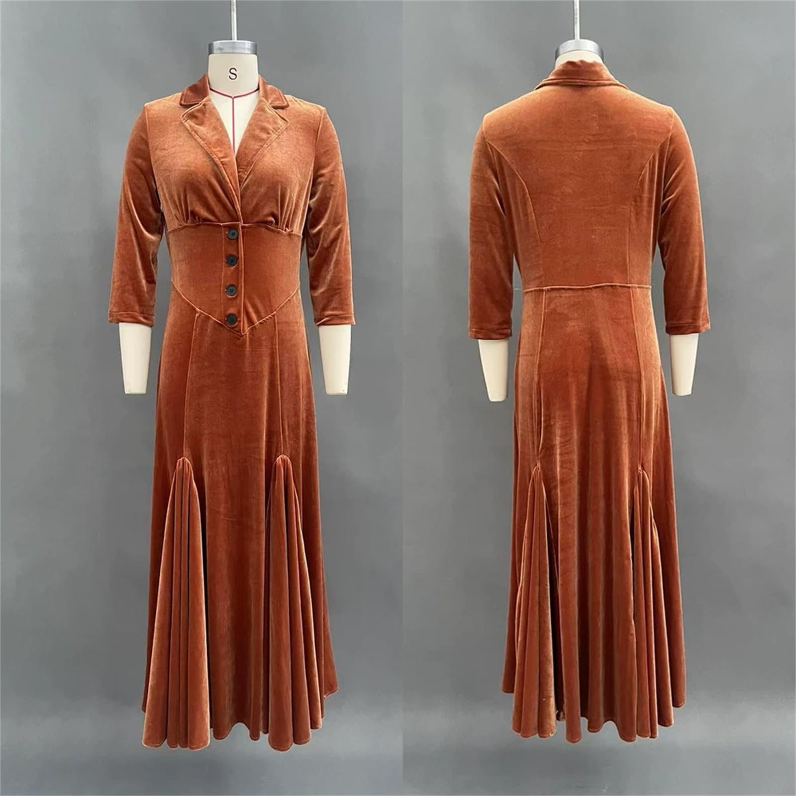 Damen Vintage Western Maxikleid aus Samt Halbformelles Elegantes Kleid mit Kurzen Ärmeln, Raffung, Schlankem Schnitt, Abschlussball Langkleid