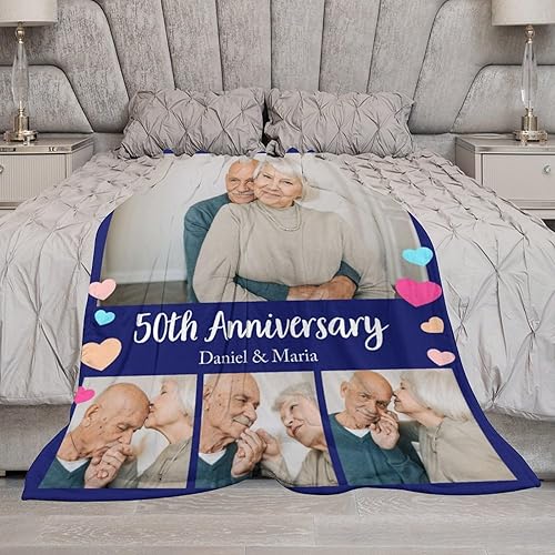 Miniatura 6 de Manta personalizada de aniversario, manta personalizada con foto y nombre para pareja, 40, 50, 60, boda, para el abuelo de parte del nieto, nieta,
