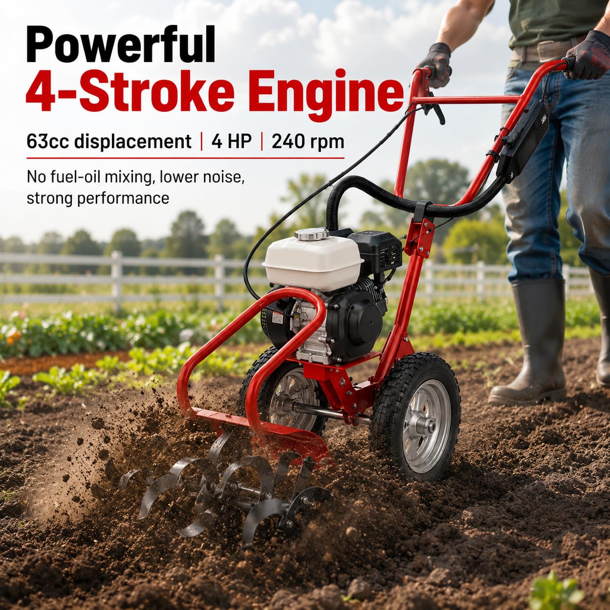 Tiller de gas 3 en 1, 4 tiempos, 4 CV, 63 cc, para jardín